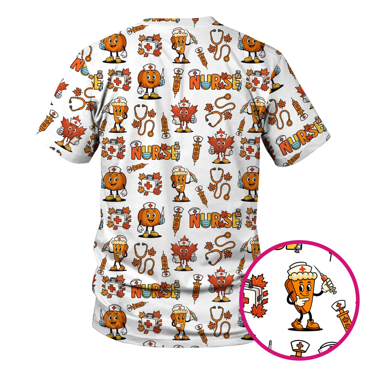 Pumpkin Nurse Scrubs Top for Women - Cute Halloween Nursing Shirt - Funny Fall Scrub Top for Nurses and Medical Workers