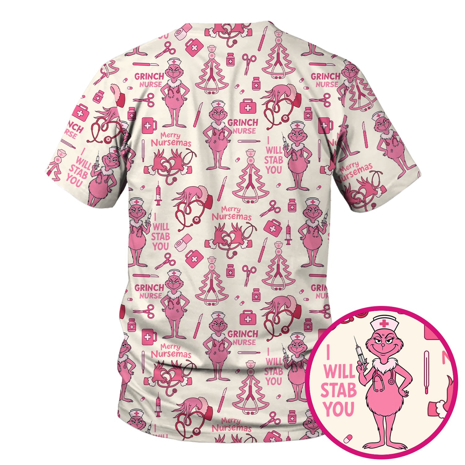 Personalized Funny Grinch Nurse Scrub Top - I Will Stab You - Multiple Color Options RN LPN CNA Gift