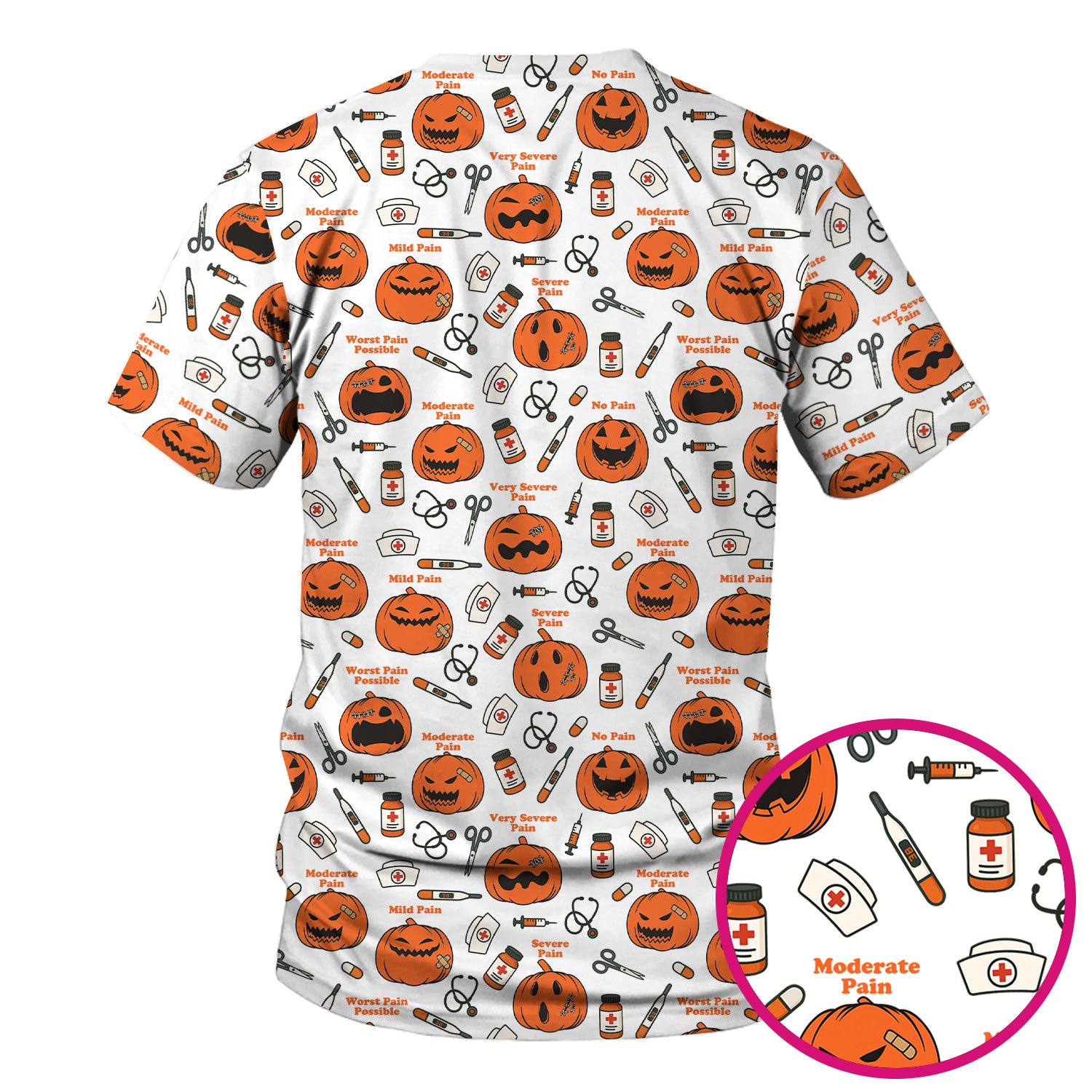Halloween Nurse Scrub Top - Pumpkin Pain Scale Medical Shirt - Spooky Gift for RN LPN CNA