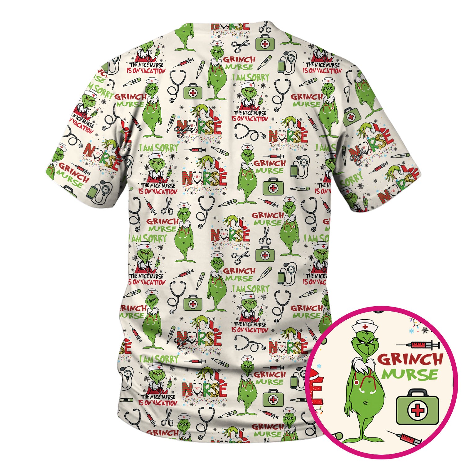 Personalized Funny Grinch Nurse Scrub Top - Christmas Medical Uniform for Nurse - Holiday RN LPN CNA Gift