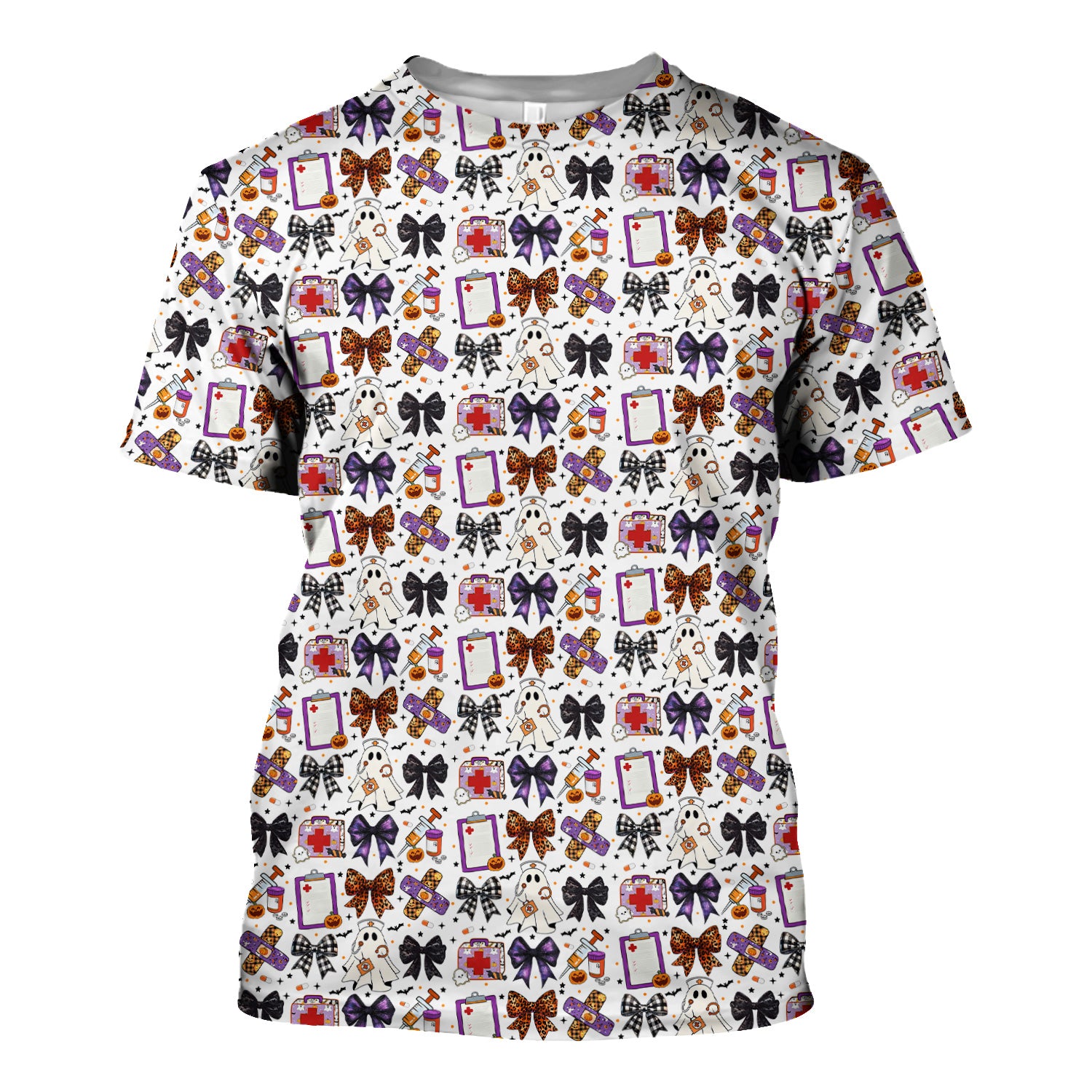 Cute Halloween Shirt for Nurses - Spooky Ghost Pumpkin & Medical Icons Graphic Tee - Gift for RN LPN CNA