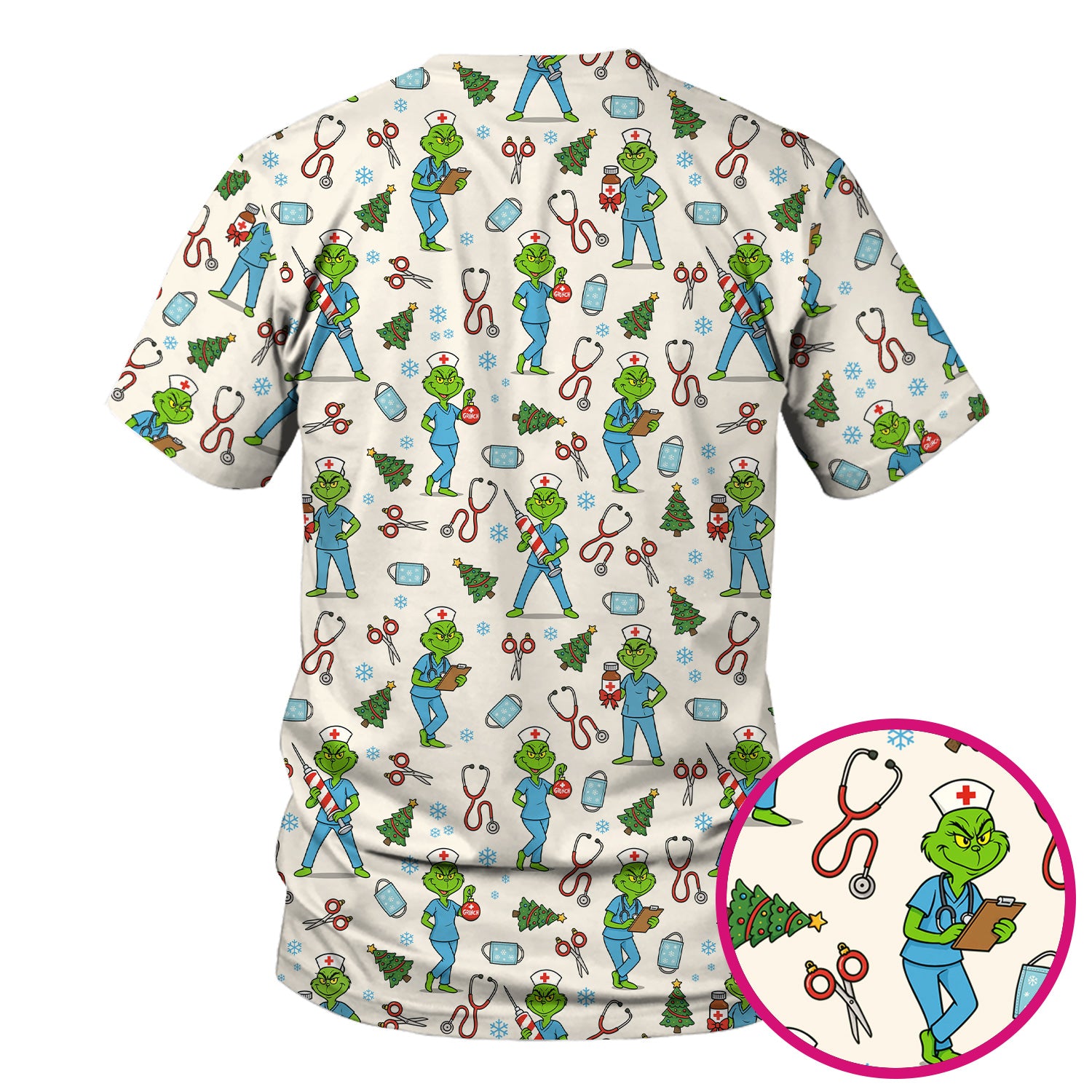 Christmas Grinch Nurse Scrub Top - Funny Holiday Medical Uniform for Women - RN LPN CNA Gift