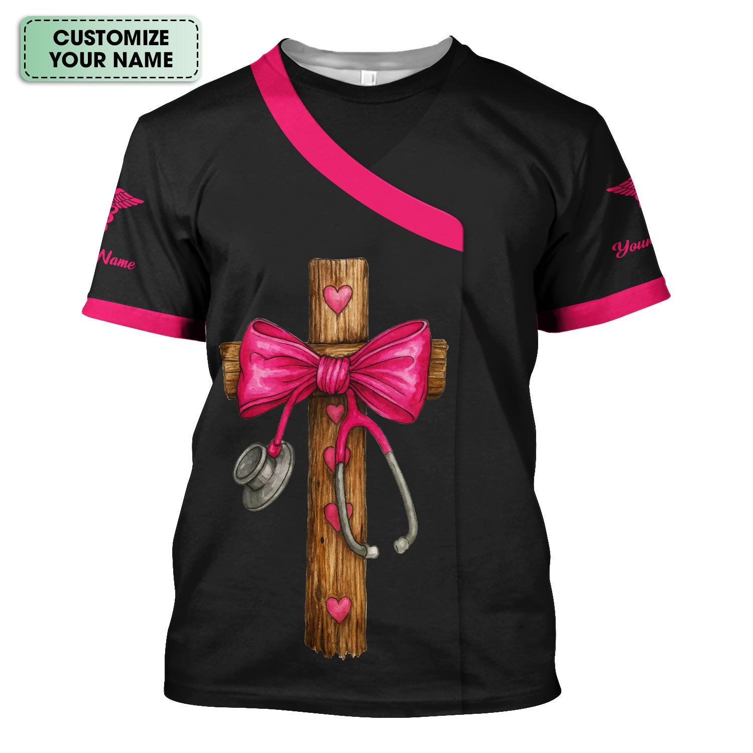 Personalized Nurse Prayer Quote Scrub Top - Custom Cross & Stethoscope Design - RN LPN CNA Healthcare Workers Gift