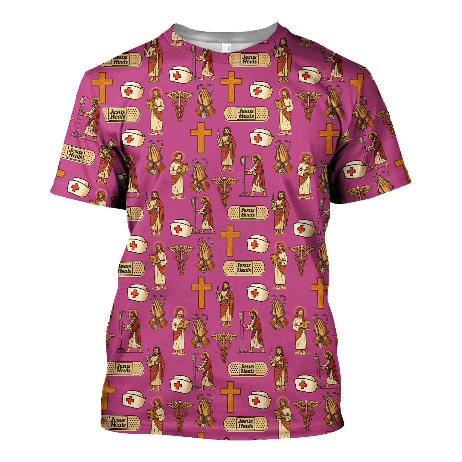 Funny Jesus Nurse Scrub - Jesus with Syringe & Praying Hands Graphic Design - Gift for Women RN LPN & Healthcare Workers