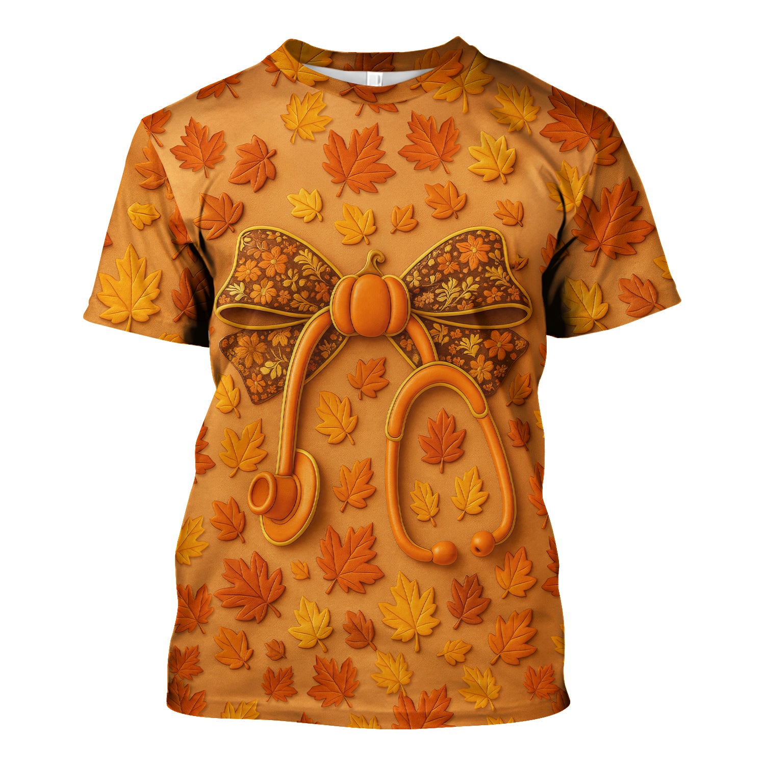 Autumn Pumpkin Nurse Shirt - Fall Leaves Stethoscope Medical Tee - CNA RN LPN Healthcare Worker Gift