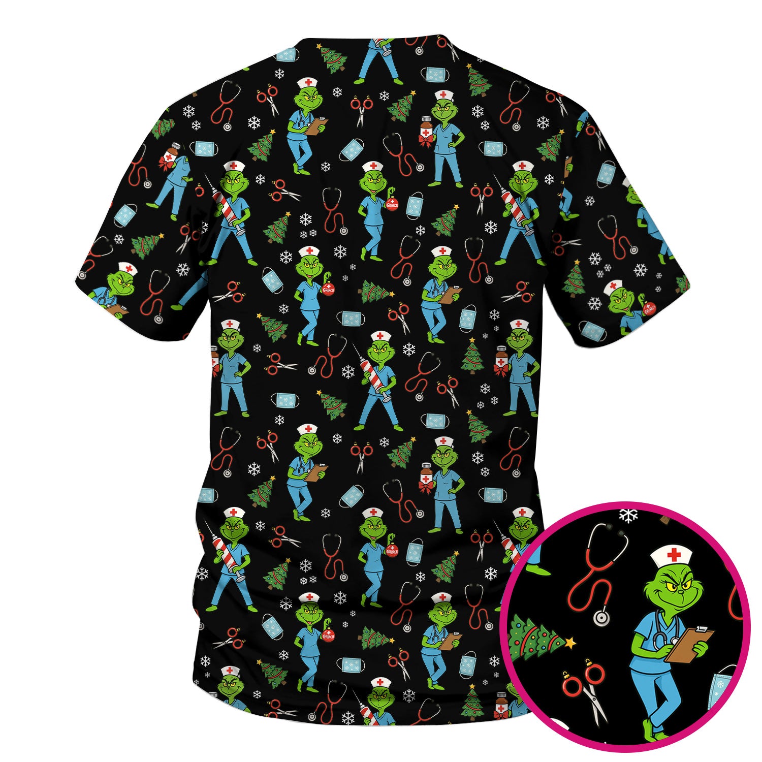 Grinch Christmas Scrub Top for Nurses - Funny Medical Workwear Top - RN LPN CNA Gift