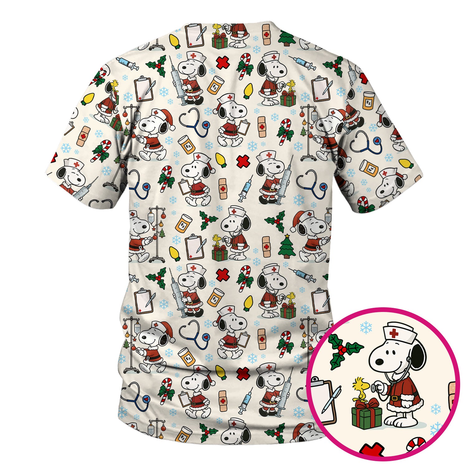 Snoopy Christmas Nurse Scrub Shirt - Cute Holiday Scrub Top Multi Colors - Funny Nursing Work Shirt with Pockets