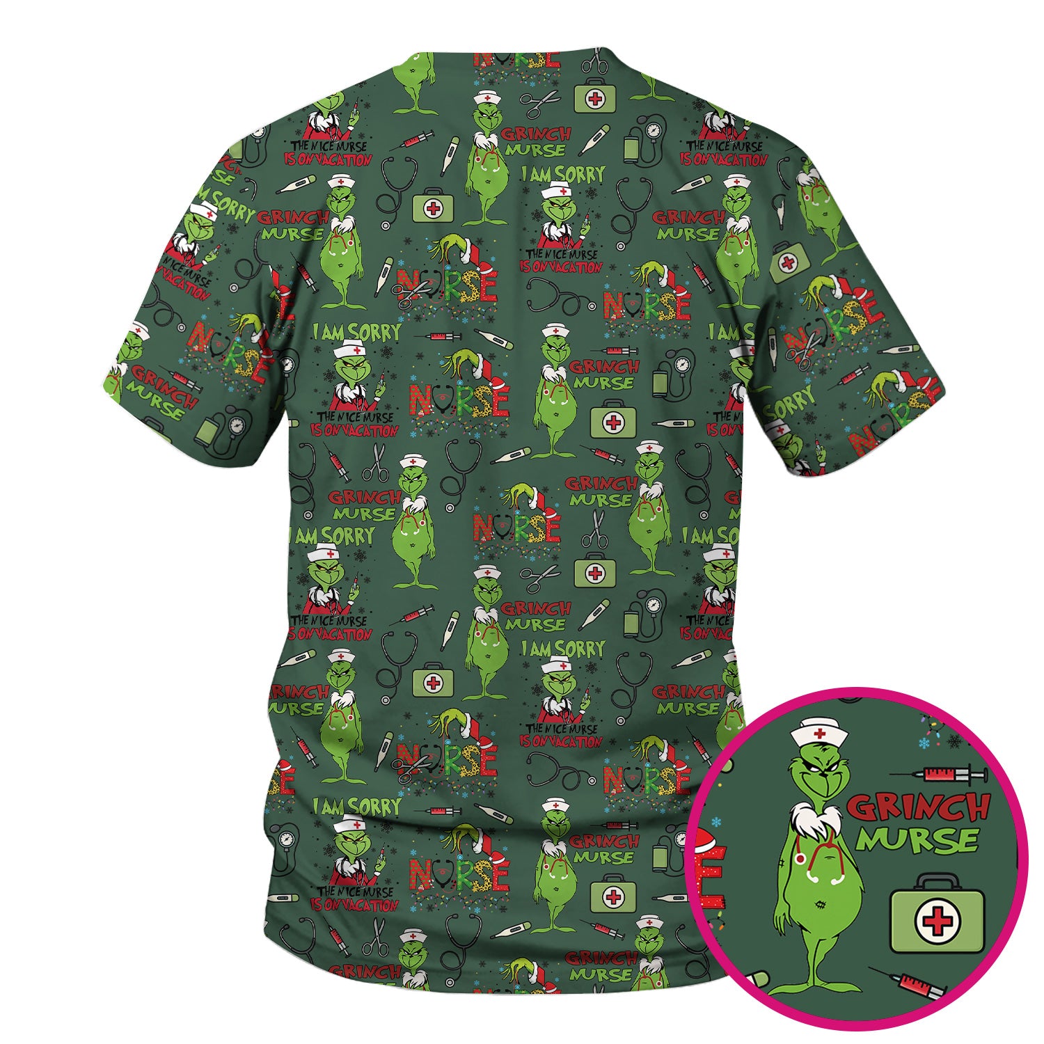 Personalized Funny Grinch Nurse Scrub Top - Christmas Medical Uniform for Nurse - Holiday RN LPN CNA Gift