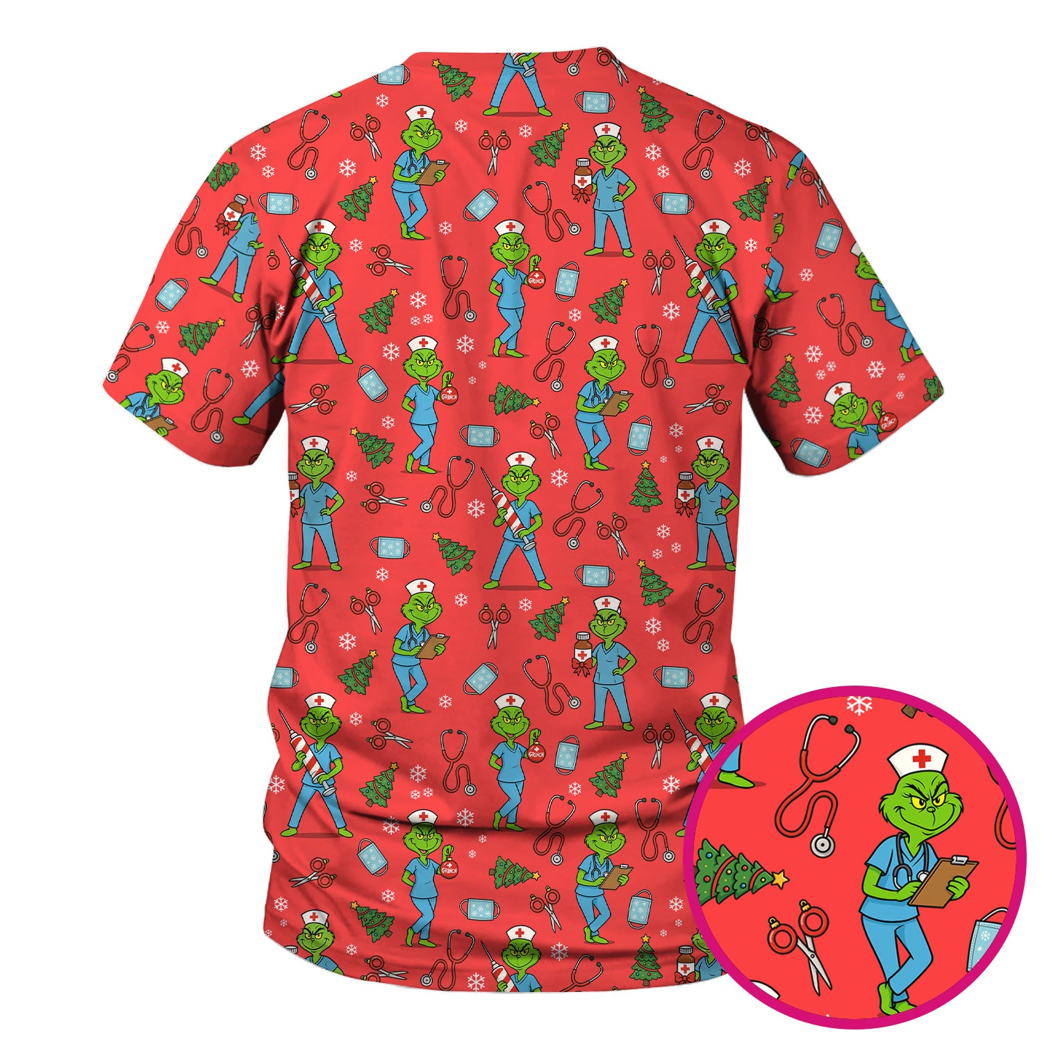 Christmas Grinch Nurse Scrub Top - Funny Holiday Medical Uniform for Women - RN LPN CNA Gift