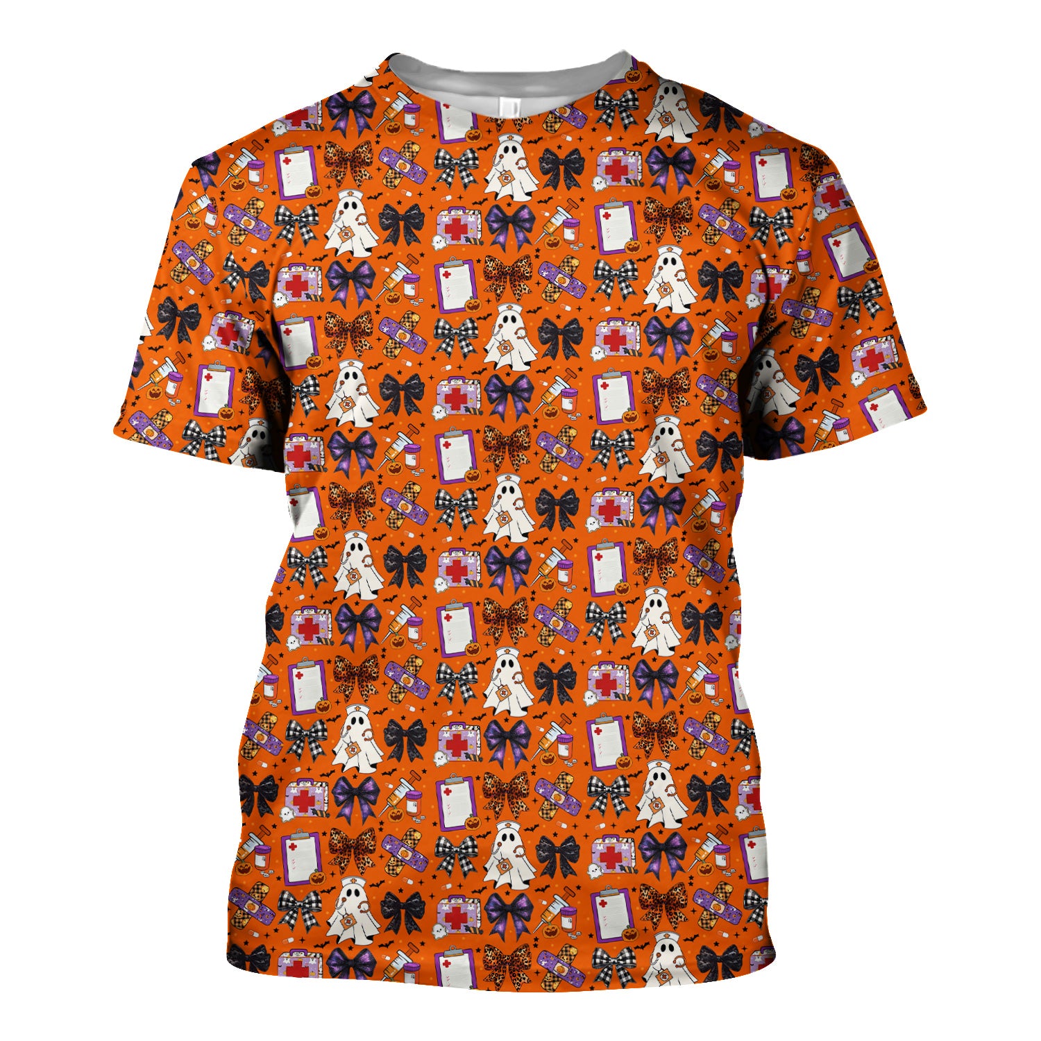 Cute Halloween Shirt for Nurses - Spooky Ghost Pumpkin & Medical Icons Graphic Tee - Gift for RN LPN CNA