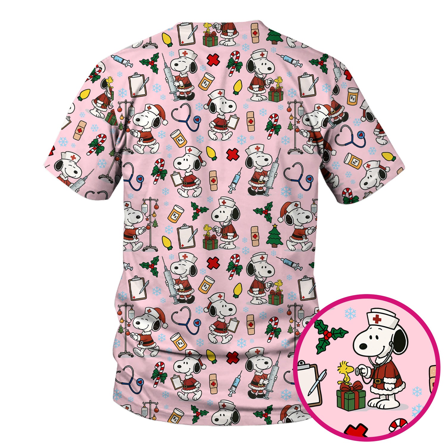 Custom Christmas Scrub Top for Nurses - Snoopy Holiday Scrub Shirt Multi Color - Cute Funny Nursing Workwear with Pockets