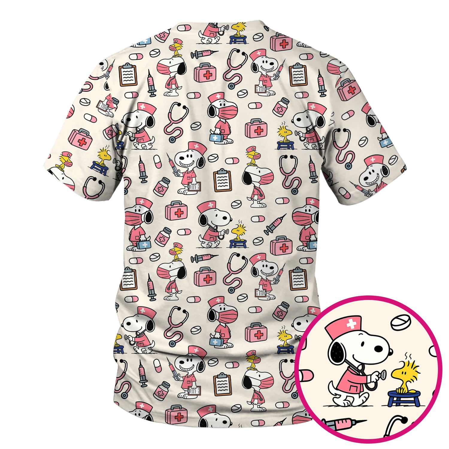 Snoopy Nurse Scrub Top for Women - Custom Medical Scrub Shirt Multi Colors - Cute Cartoon Nursing Work Shirt with Pockets