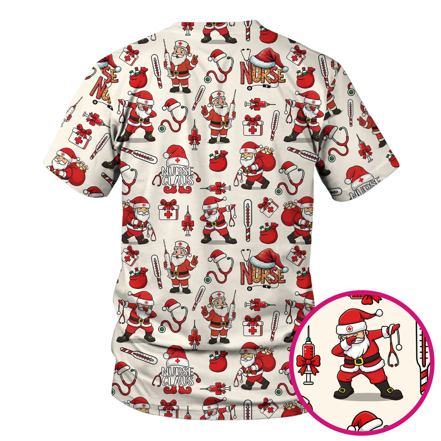 Christmas Nurse Scrub Top Multi Color - Funny Nurse Claus Santa Scrub Shirt - Cute Holiday Nursing Work Shirt with Pockets