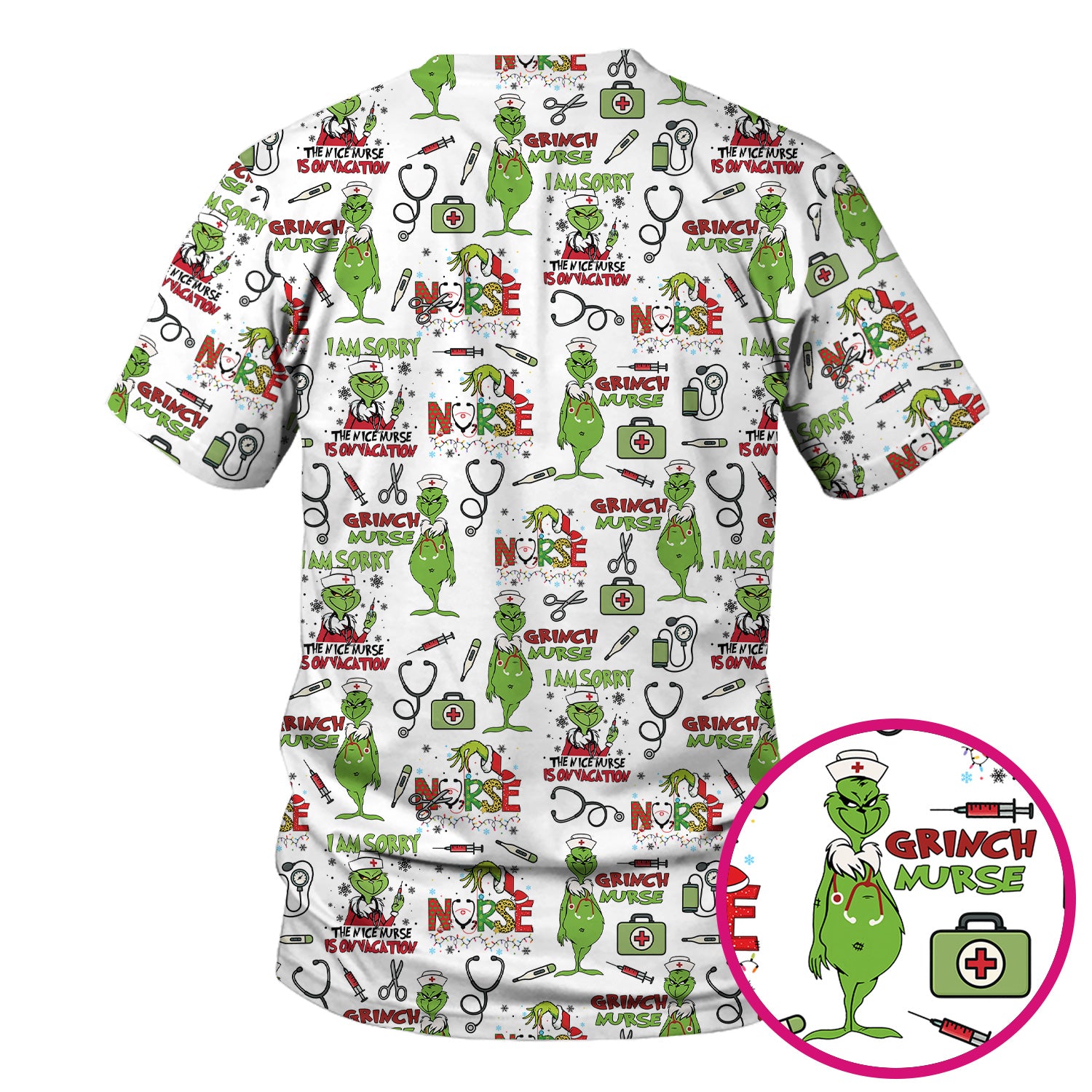 Grinch Nurse Scrub Top - Christmas Medical Uniform - Holiday Healthcare RN LPN CNA Gift