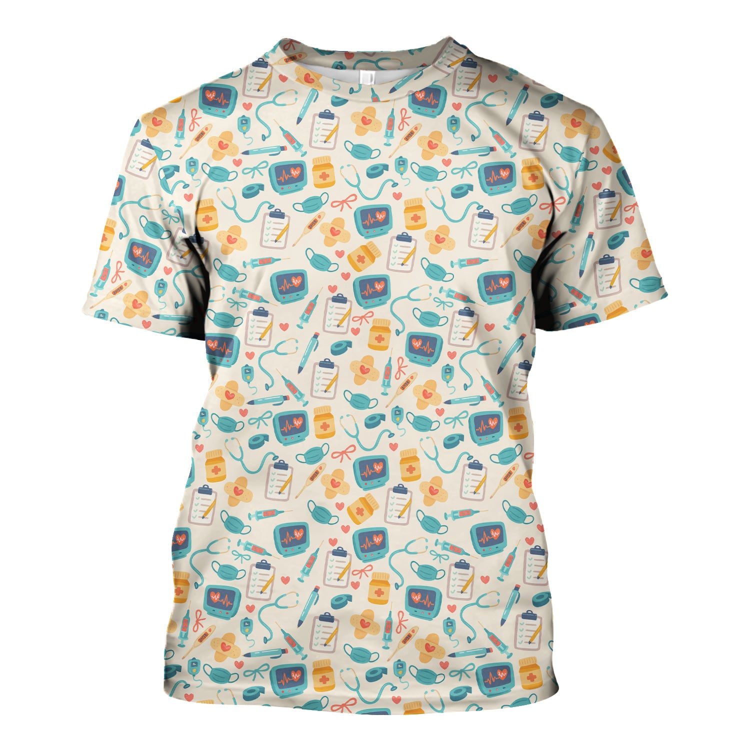 Funny Nurse Shirt with Medical Icons - Stethoscope Mask & Pills Graphic Tee - Gift for Women RN LPN CNA Workers