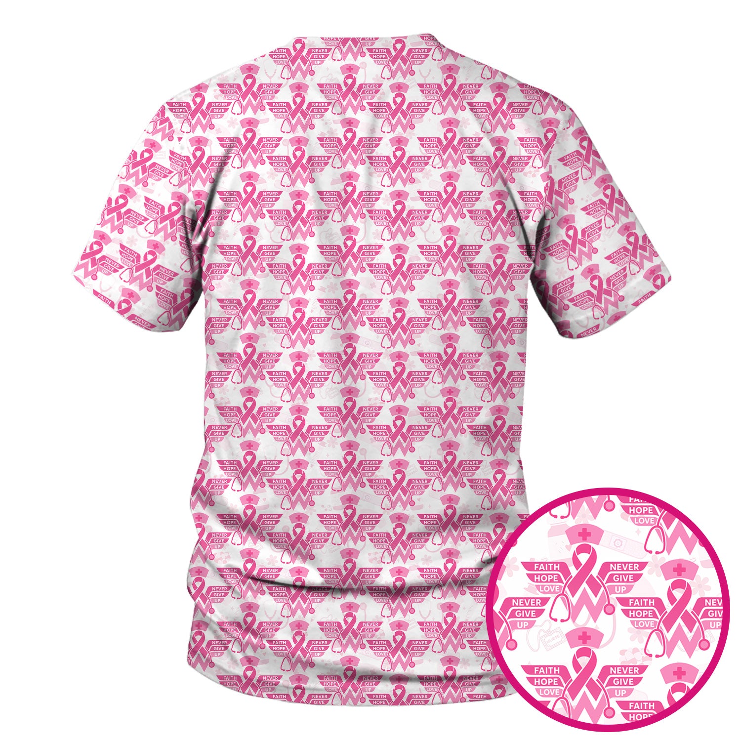 Breast Cancer Awareness Scrub Top - Pink Ribbon Nurse Shirt Multi Color - Faith Hope Love Nursing Workwear with Pockets