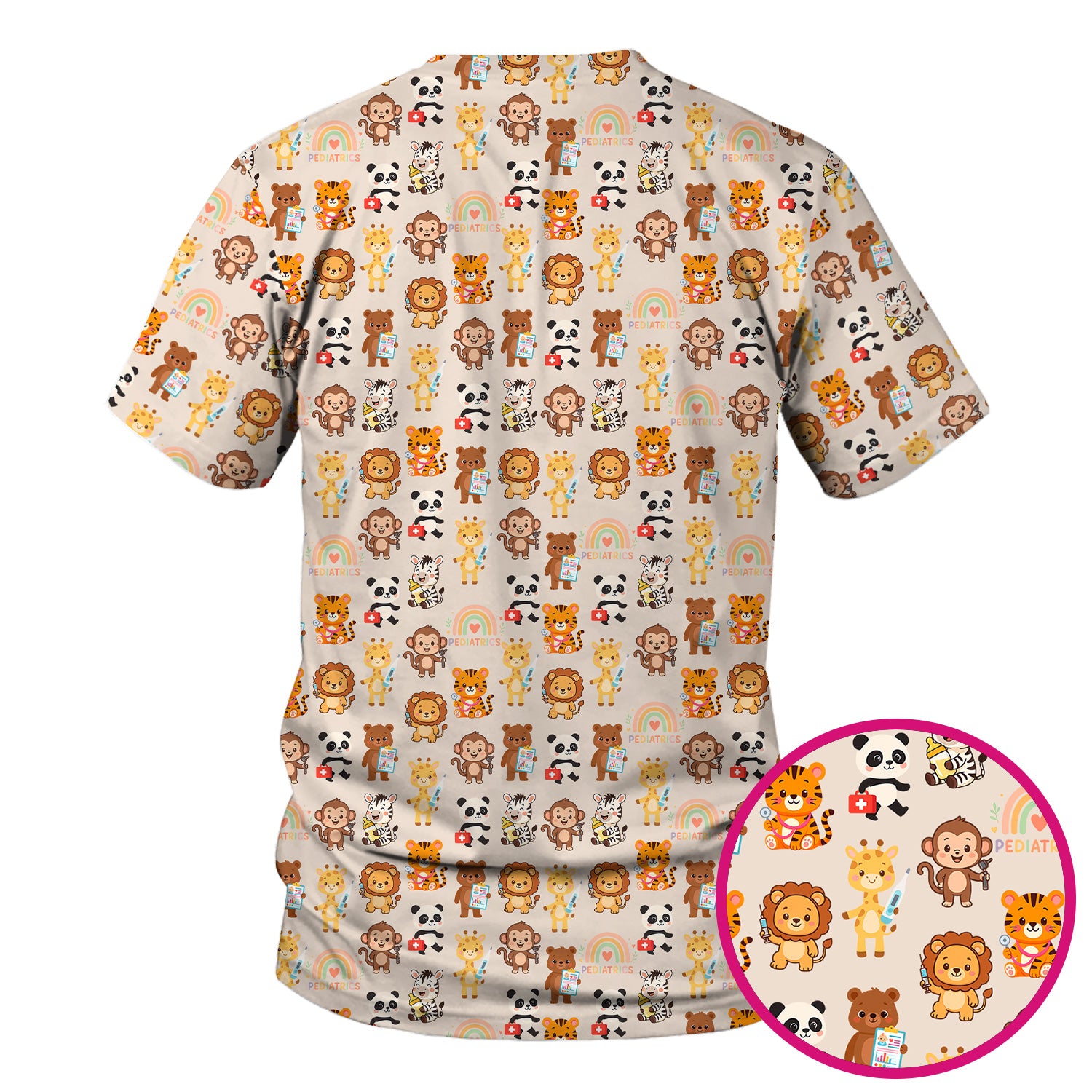 Cute Pediatric Nurse Scrub Top - Funny Zoo & Safari Animals Pattern Design - Gift for PEDS RN LPN