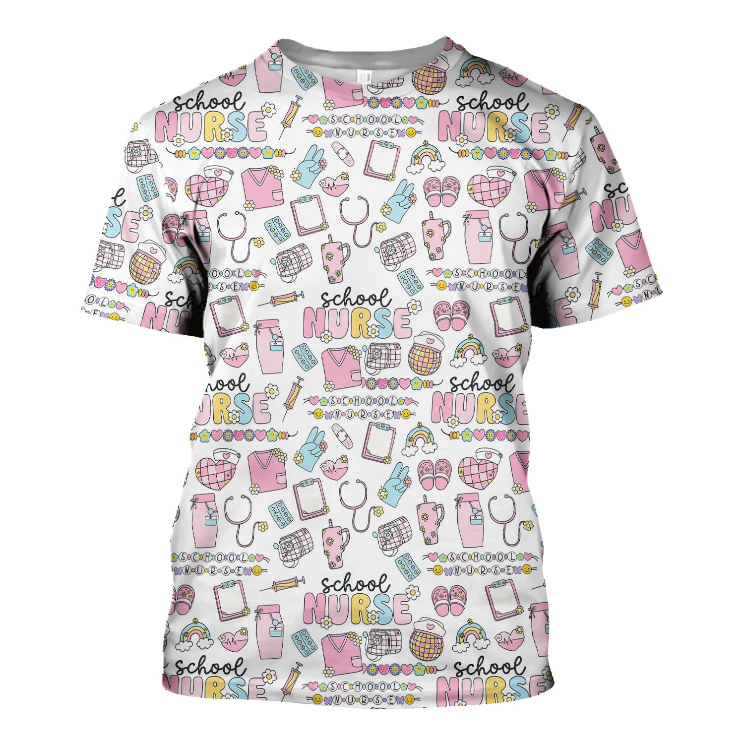 Funny School Nurse Life Shirt - Cute Medical Icons Graphic Tee - Gift for Women RN LPN Healthcare Workers