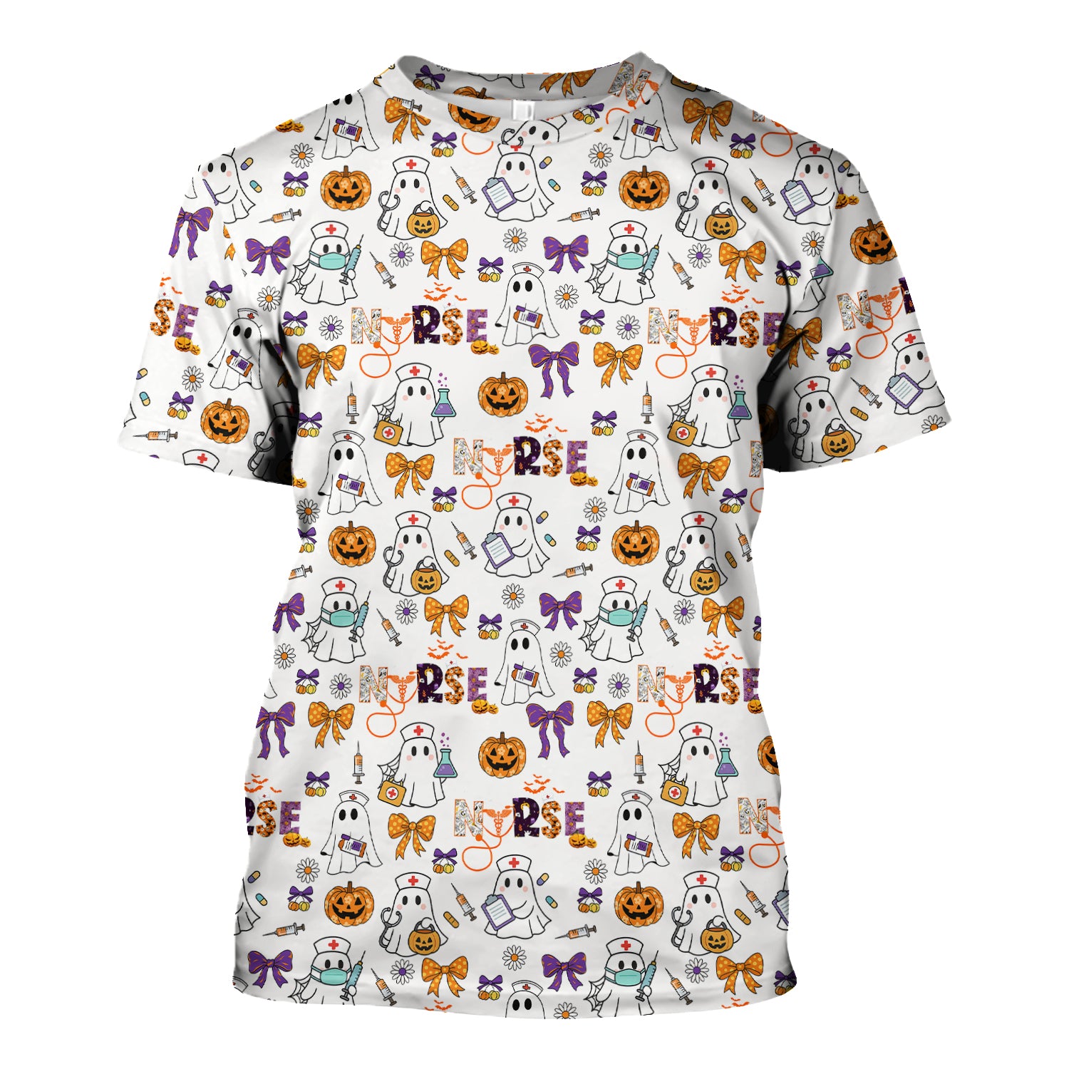 Halloween Nurse Shirt for Women - Cute Ghost Pumpkin Medical Graphic Tee - Gift for RN LPN CNA