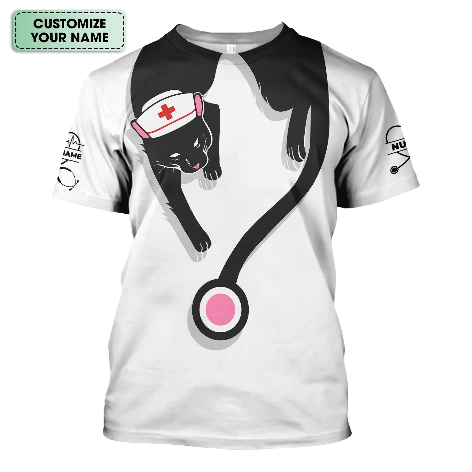Custom Black Cat Nurse Scrub Top - Funny Cat Lover Scrubs for Women - Gift for RN LPN CNA