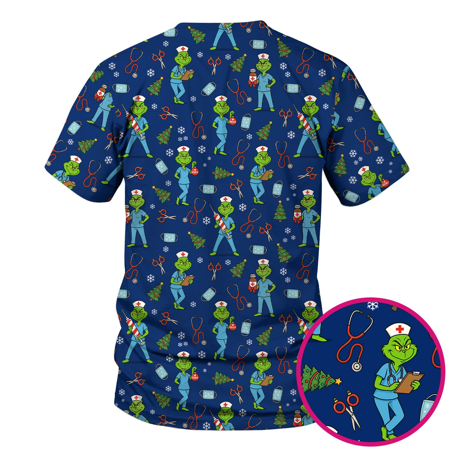 Christmas Grinch Nurse Scrub Top - Funny Holiday Medical Uniform for Women - RN LPN CNA Gift