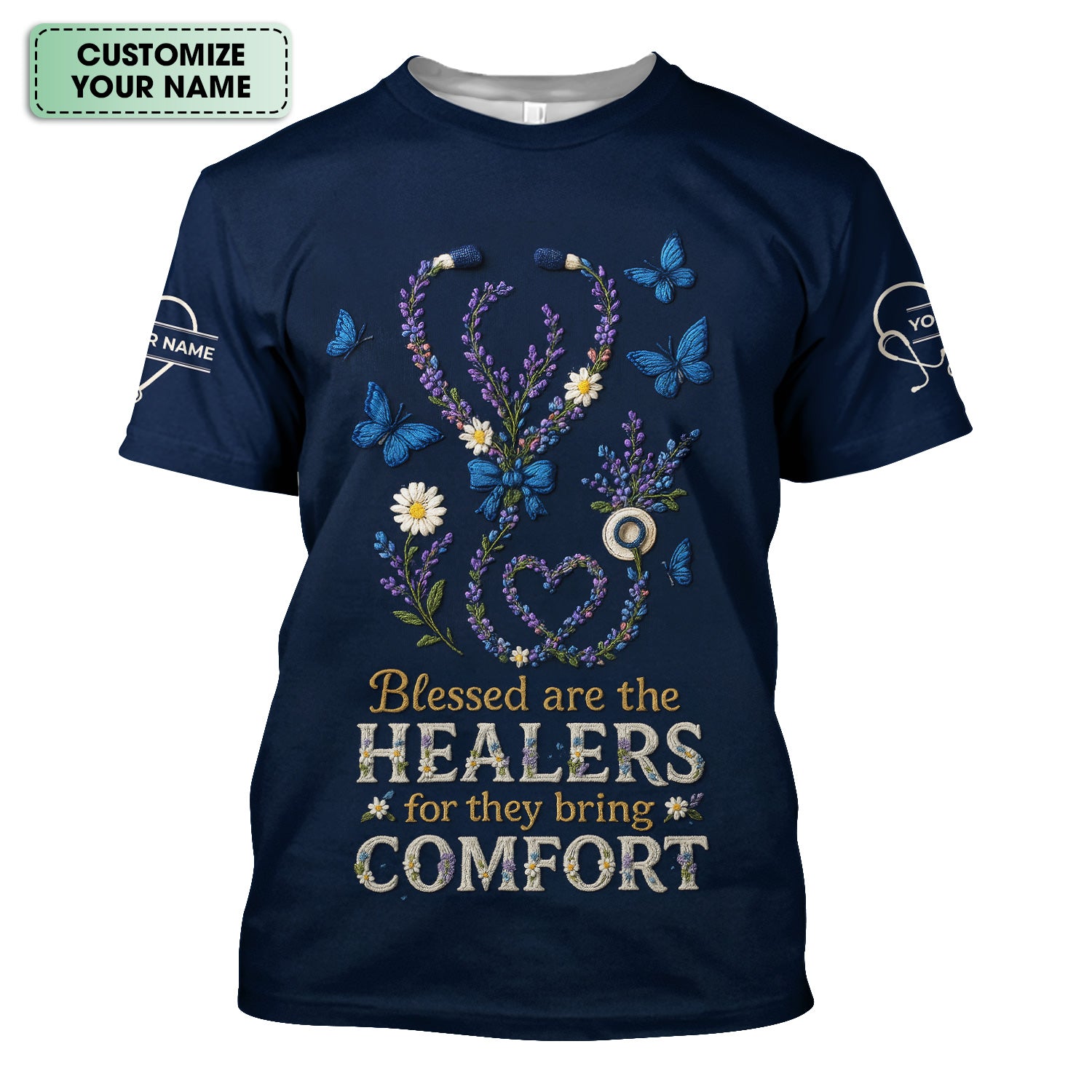 Blessed Are the Healers Nurse T-Shirt - Floral Stethoscope Shirt for Nurses - Inspirational Comfort Workwear Gift Tee