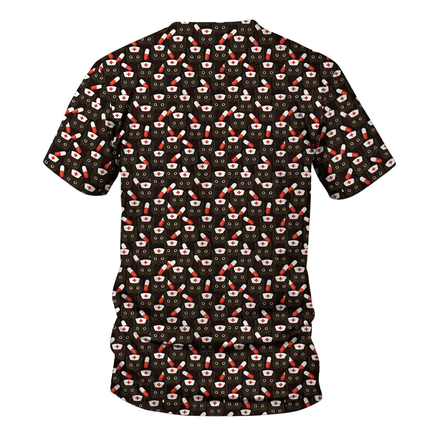 Medical Scrub Top for Women - Funny Nurse Cat Print with Pills Design - Gift for RN LPN CNA Women Healthcare Staff