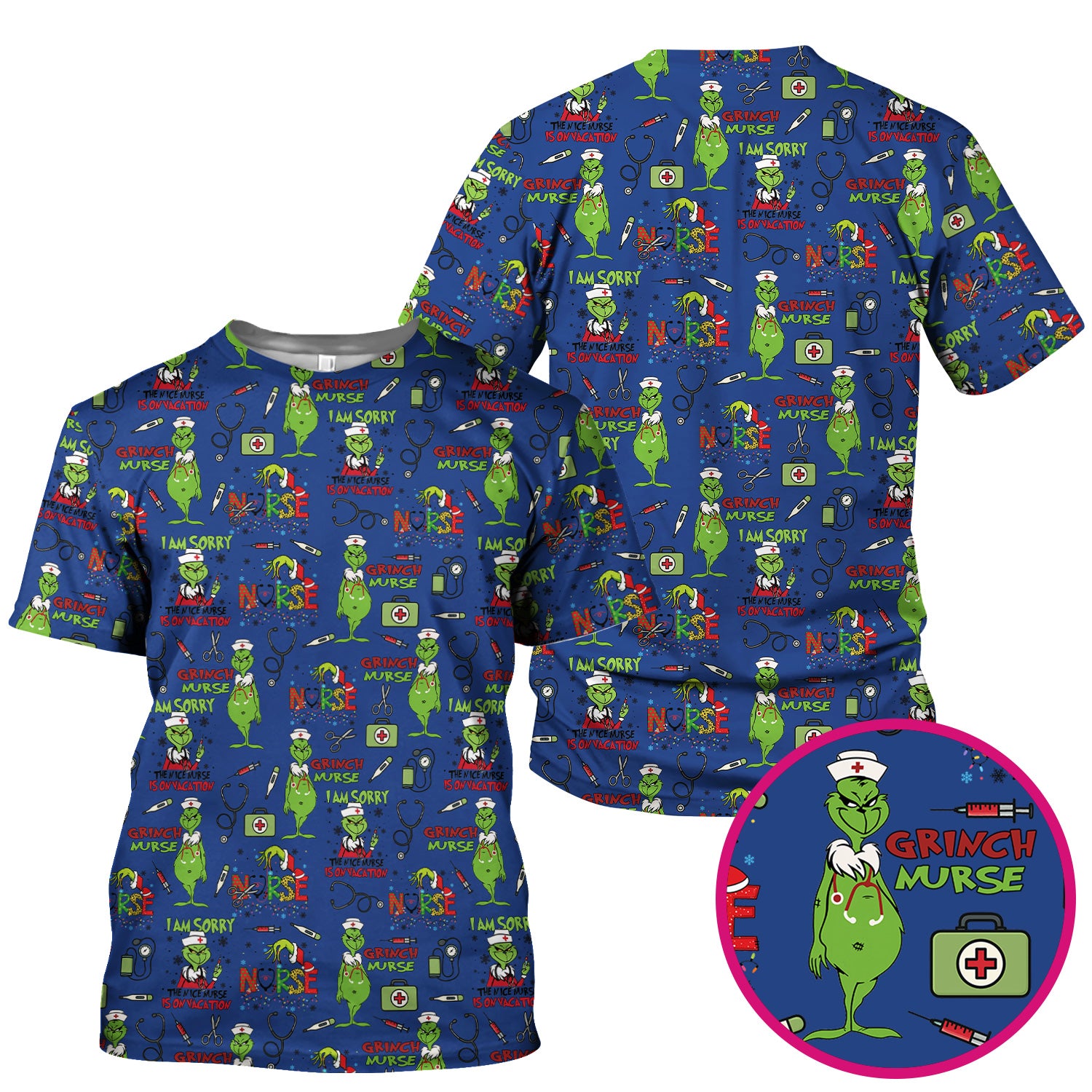 Grinch Nurse Scrub Top - Christmas Medical Uniform - Holiday Healthcare RN LPN CNA Gift