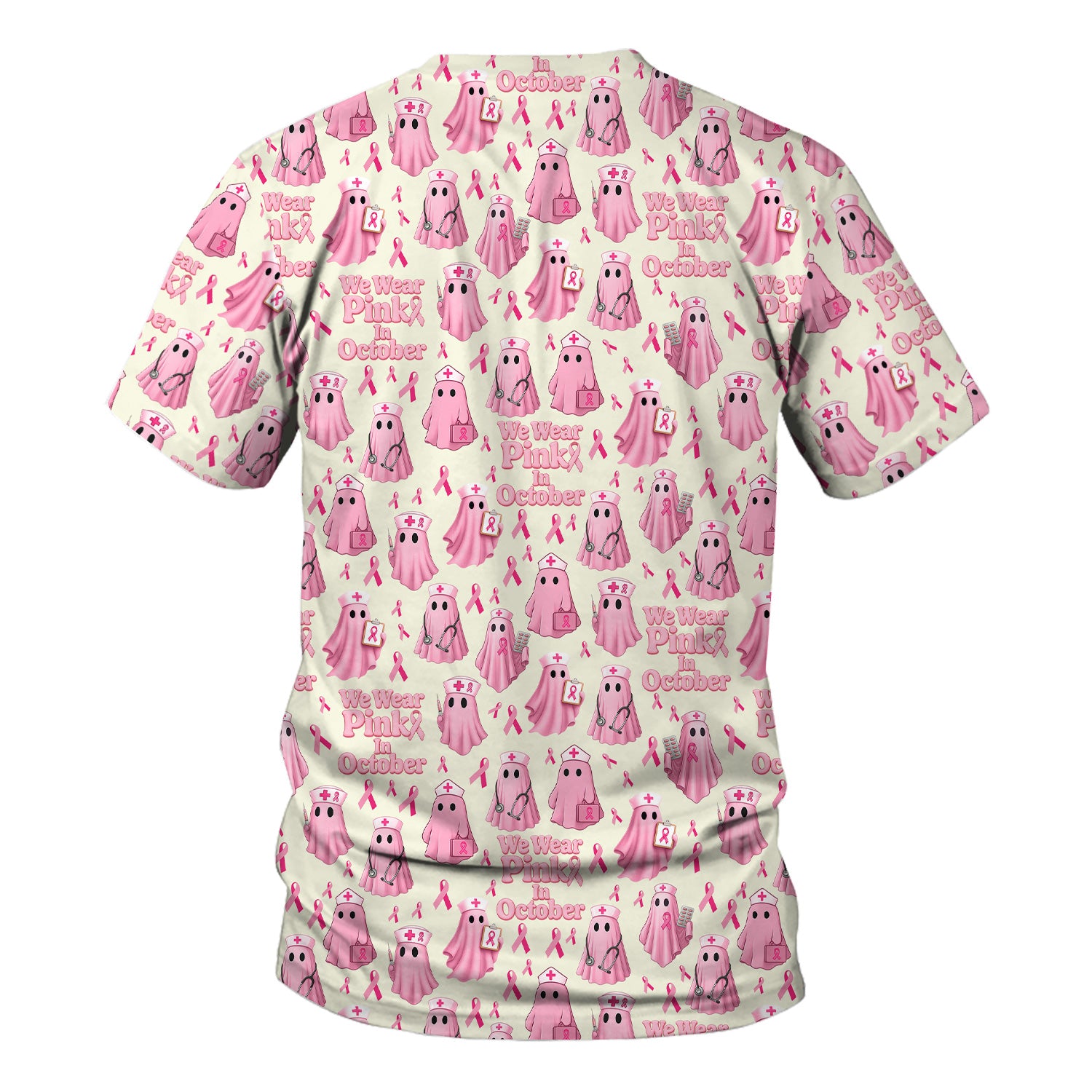 Halloween Breast Cancer Awareness Scrub - We Wear Pink In October & Ghost Nurse Design - October Gift for RN LPN CNA