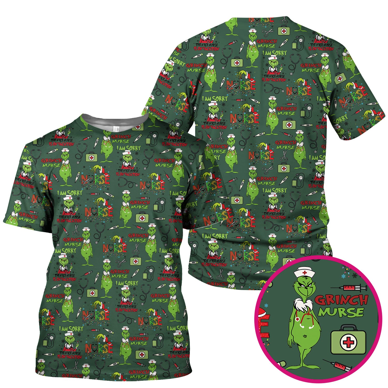 Personalized Funny Grinch Nurse Scrub Top - Christmas Medical Uniform for Nurse - Holiday RN LPN CNA Gift