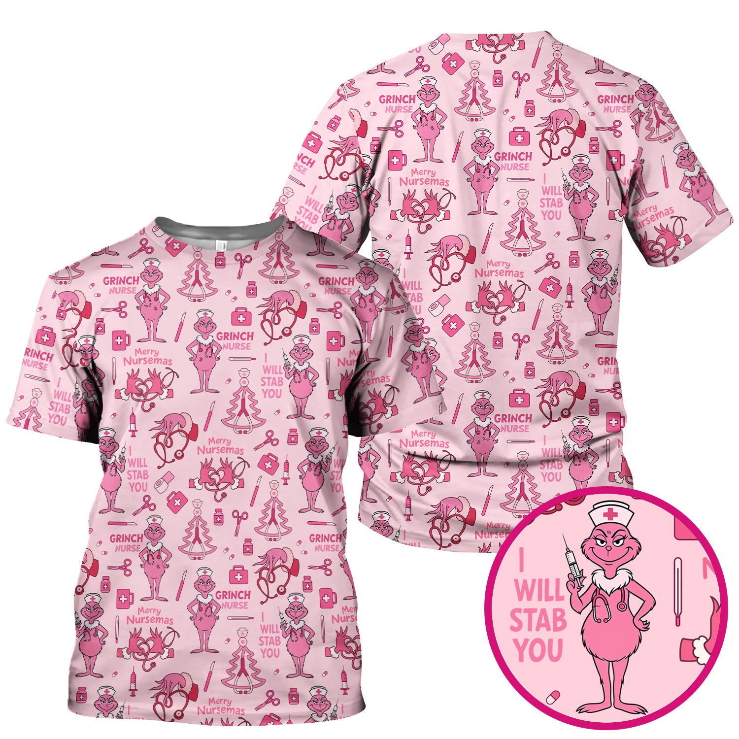 Personalized Funny Grinch Nurse Scrub Top - I Will Stab You - Multiple Color Options RN LPN CNA Gift