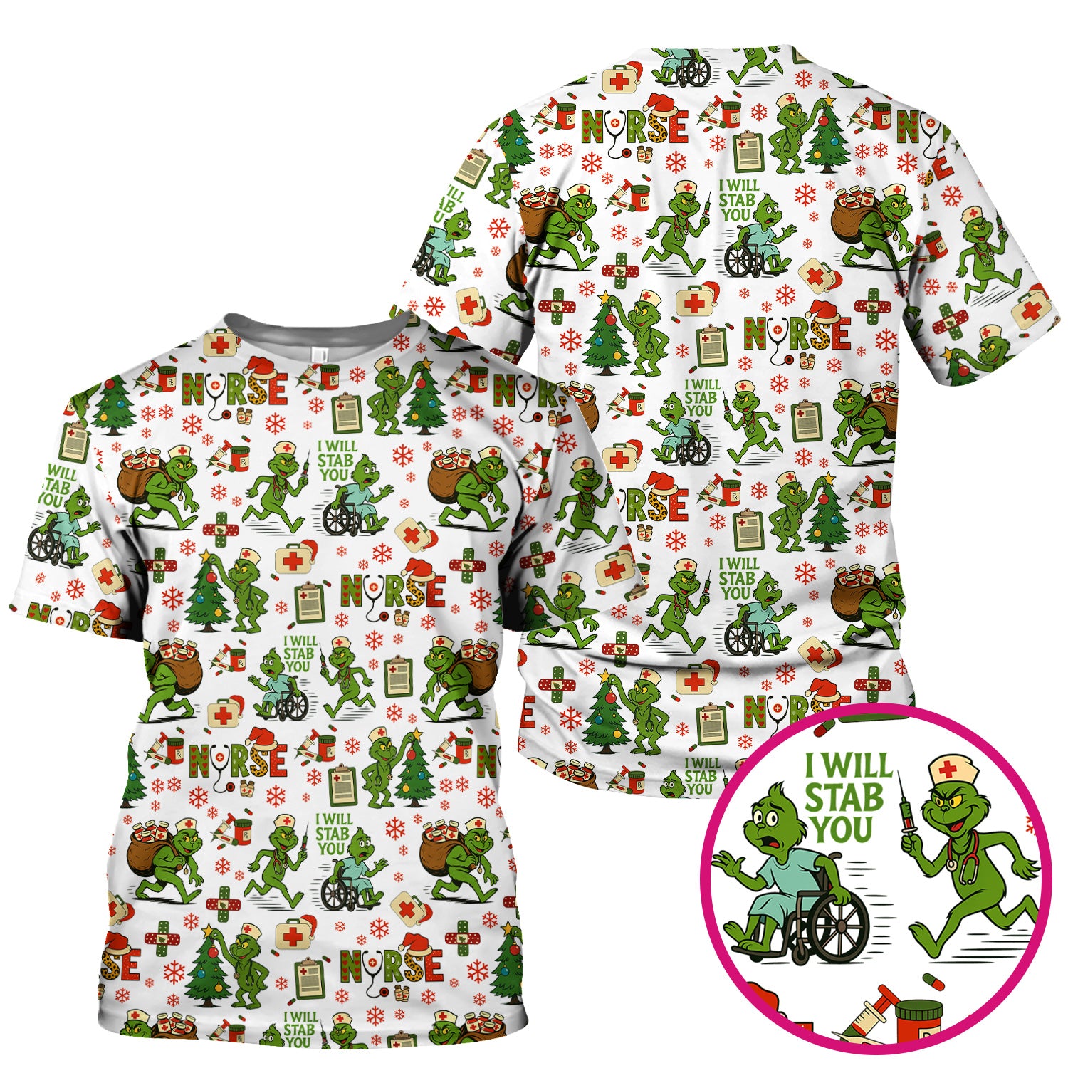 Christmas Nurse Scrub Shirt - Funny Grinch Scrub Top for Women Multi Color - Holiday Nursing Work Shirt with Pockets