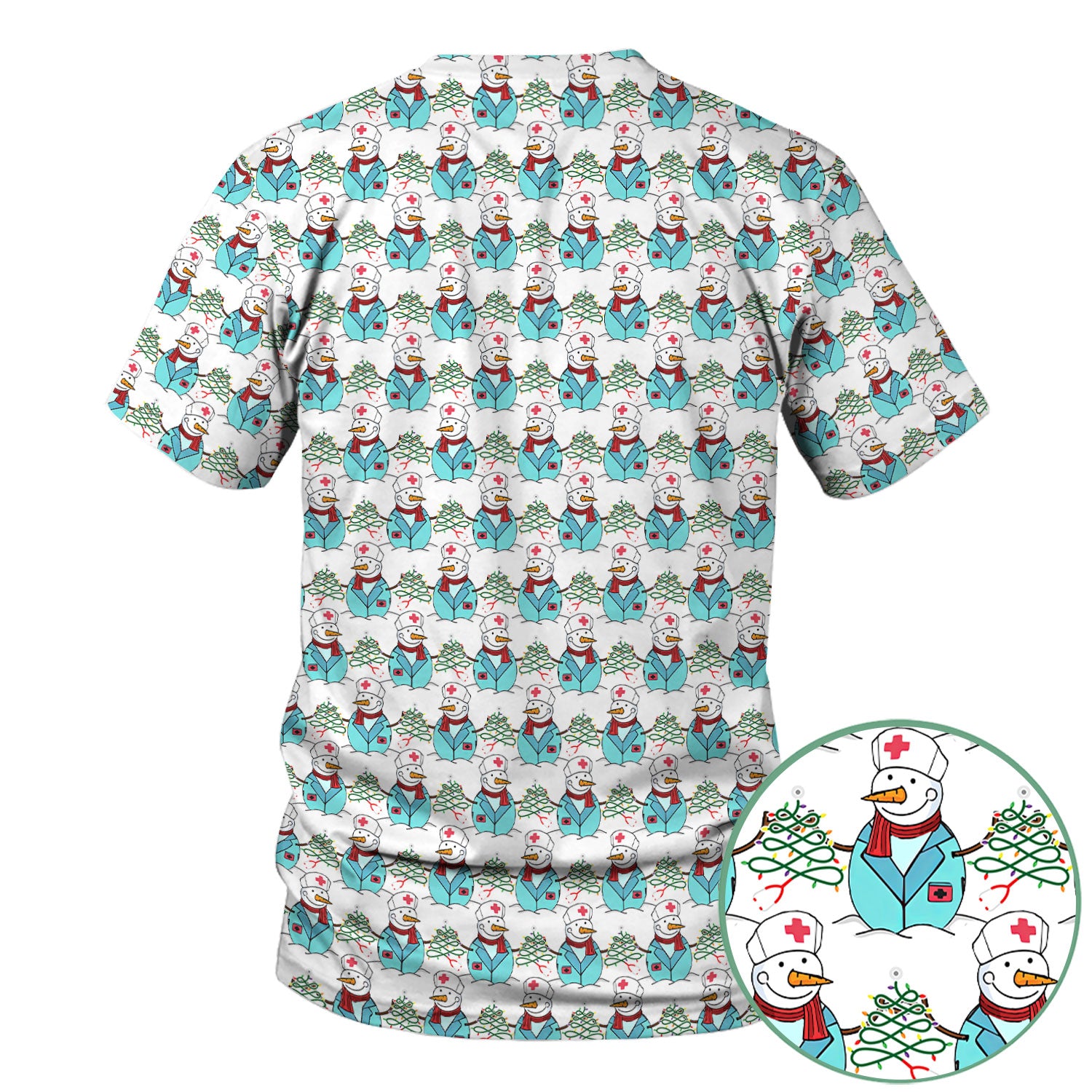 Funny Nurse Scrubs Christmas Edition - Snowman Doctor Print Top - Custom Multi Color Medical Shirt Gift for Nurses and Healthcare Staff