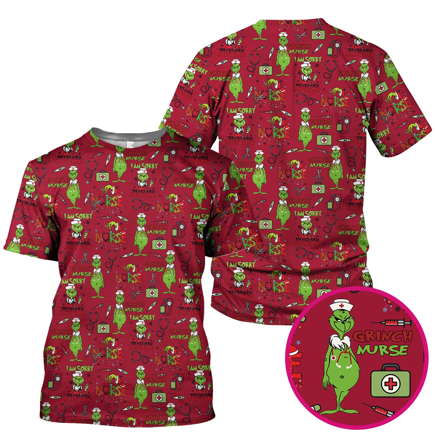 Grinch Nurse Scrub Top - Christmas Medical Uniform - Holiday Healthcare RN LPN CNA Gift