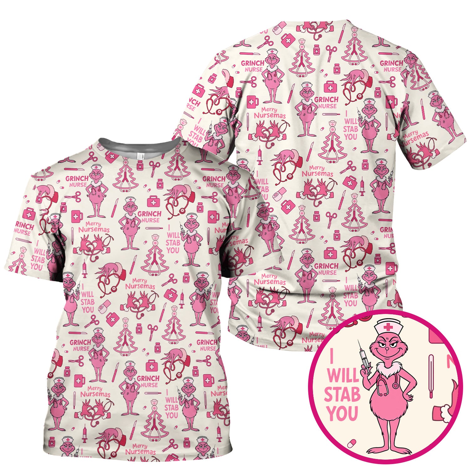 Personalized Funny Grinch Nurse Scrub Top - I Will Stab You - Multiple Color Options RN LPN CNA Gift
