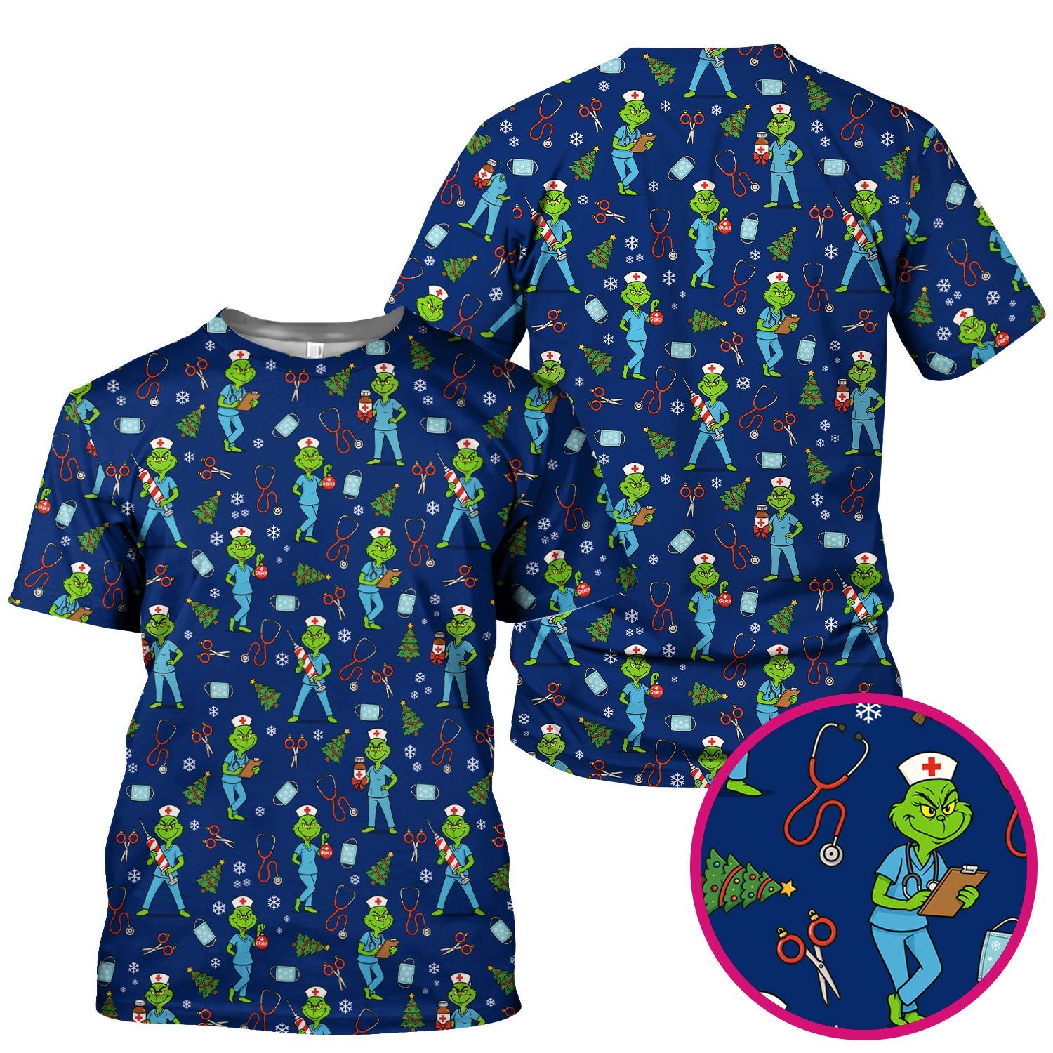 Christmas Grinch Nurse Scrub Top - Funny Holiday Medical Uniform for Women - RN LPN CNA Gift