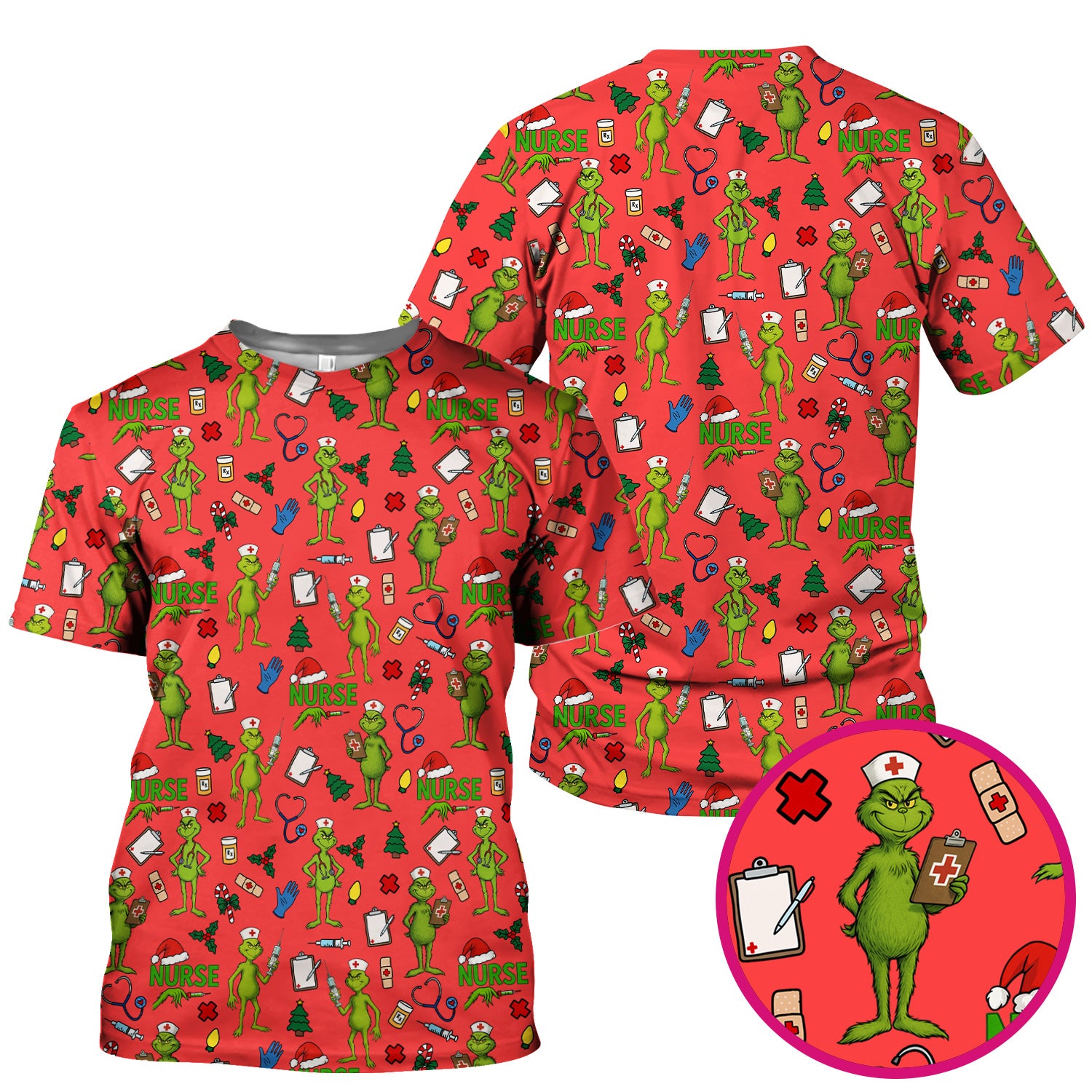 Funny Grinch Nurse Scrub Top - Christmas Holiday Medical Shirt - Multiple Color Options CNA RN LPN Gift