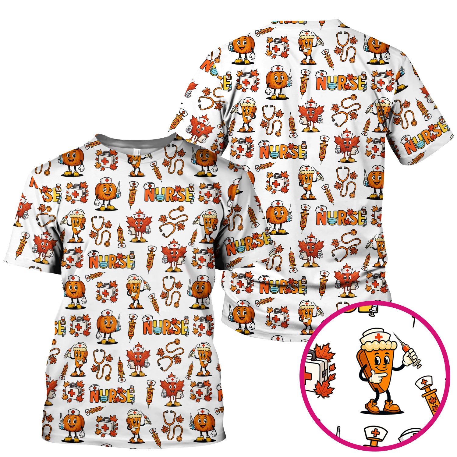 Pumpkin Nurse Scrubs Top for Women - Cute Halloween Nursing Shirt - Funny Fall Scrub Top for Nurses and Medical Workers