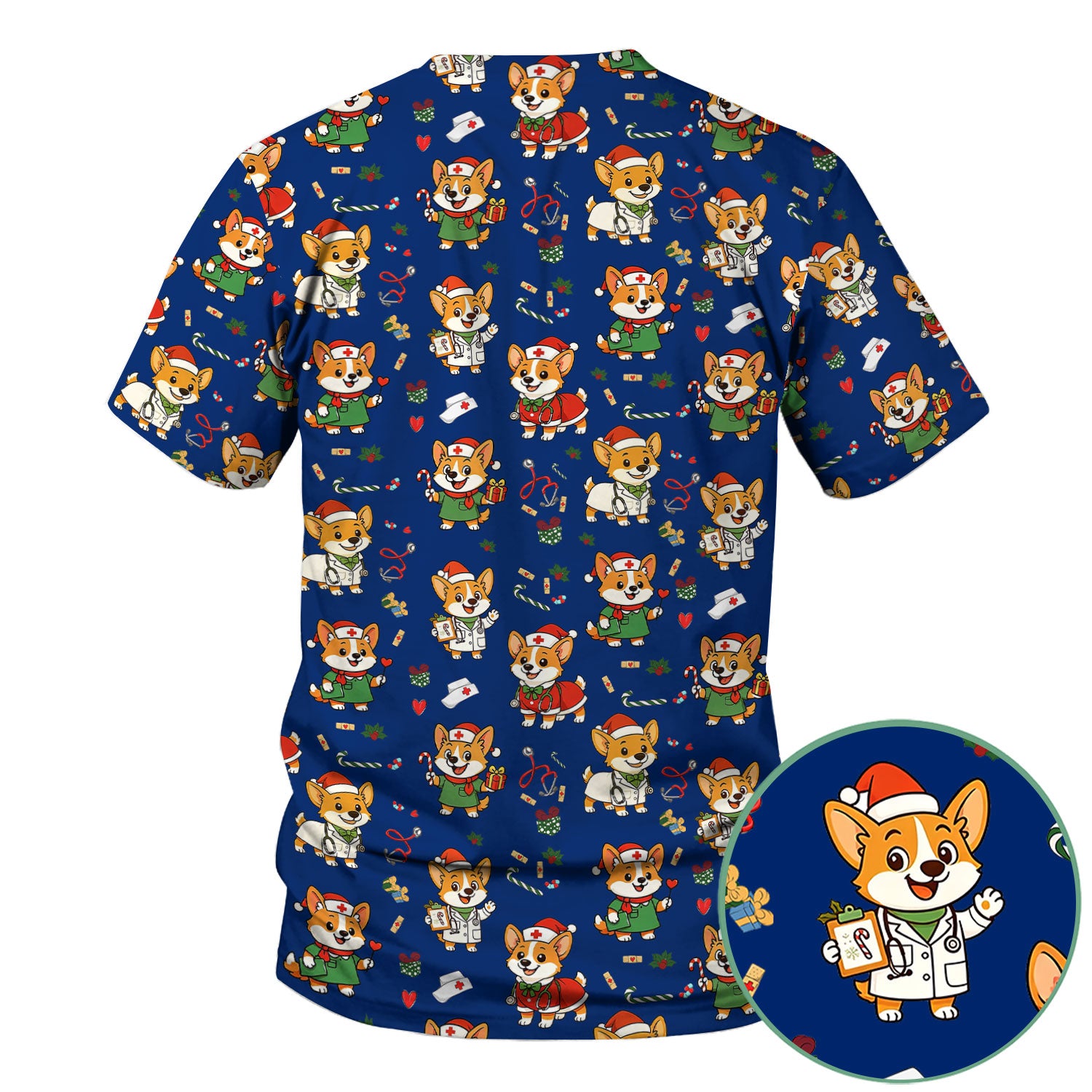 Festive Corgi Christmas Scrub Top - Cute Pet Nurse Shirt - Funny Holiday Medical Uniform for Women RN CNA LPN Gift