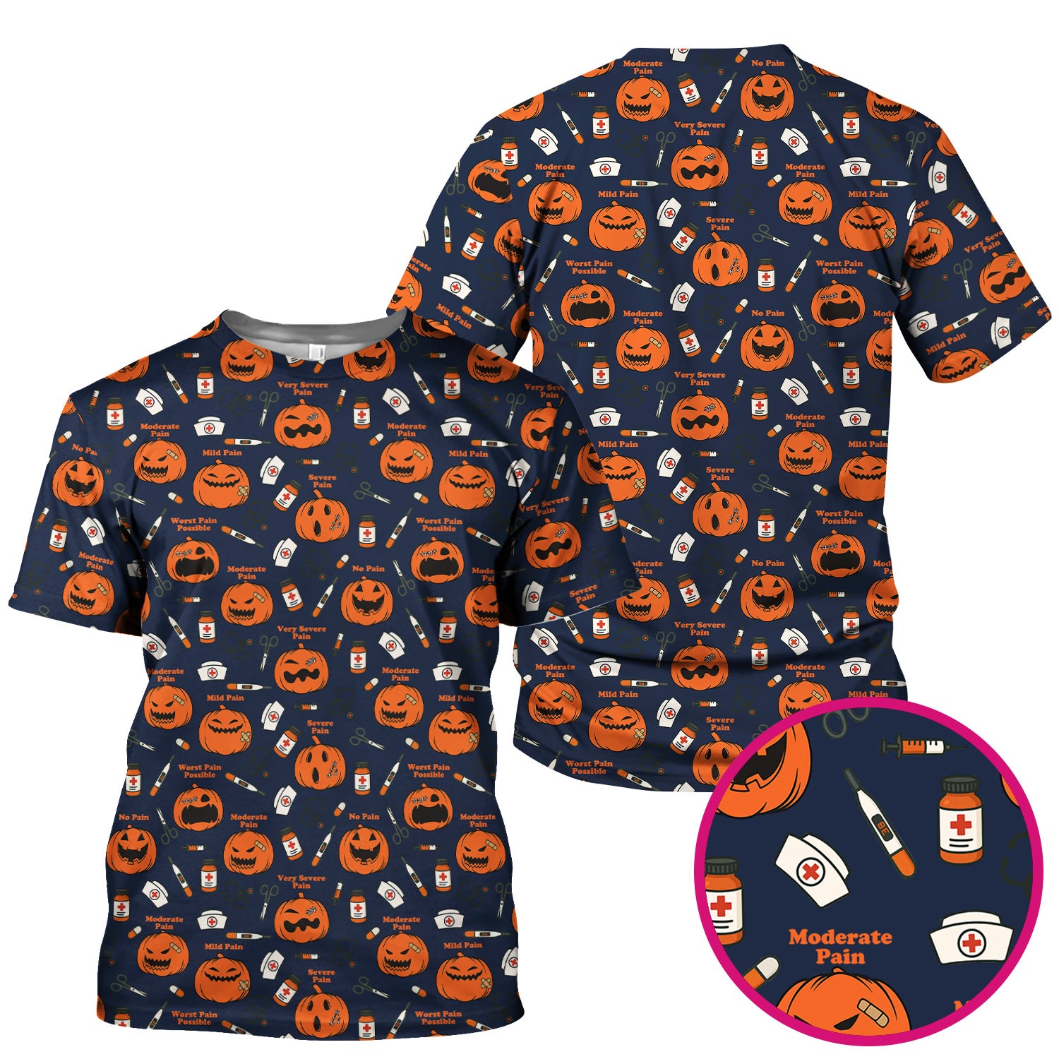 Halloween Nurse Scrub Top - Pumpkin Pain Scale Medical Shirt - Spooky Gift for RN LPN CNA