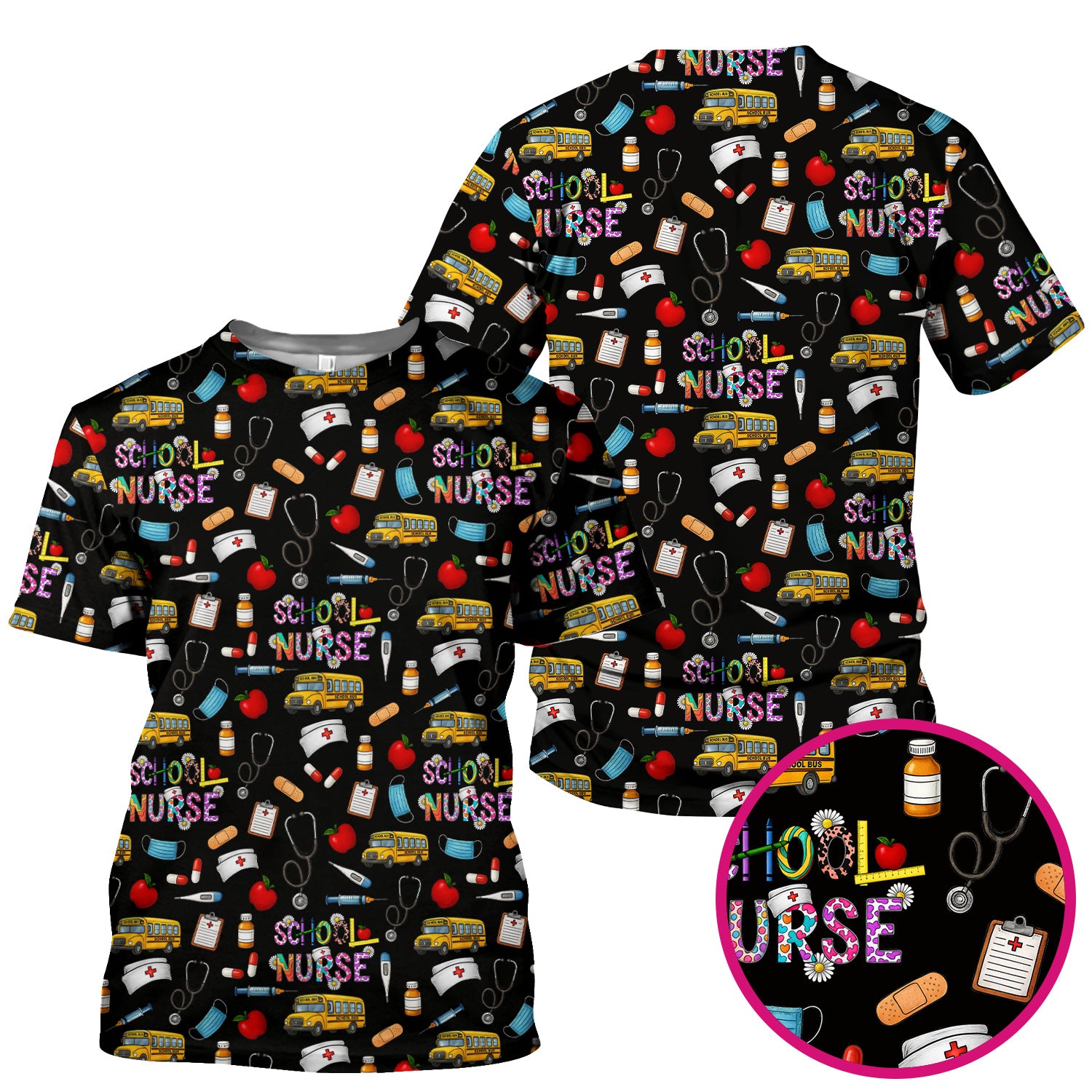 Funny School Nurse Life Scrub - School Nurse Quote & Cute Medical Icons Graphic - Gift for Women RN LPN