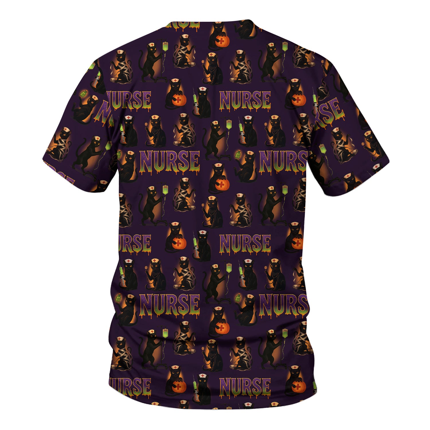 Halloween Nurse Scrub Top for Women - Cute Black Cat and Pumpkin Medical Design - Spooky Gift for RN LPN CNA
