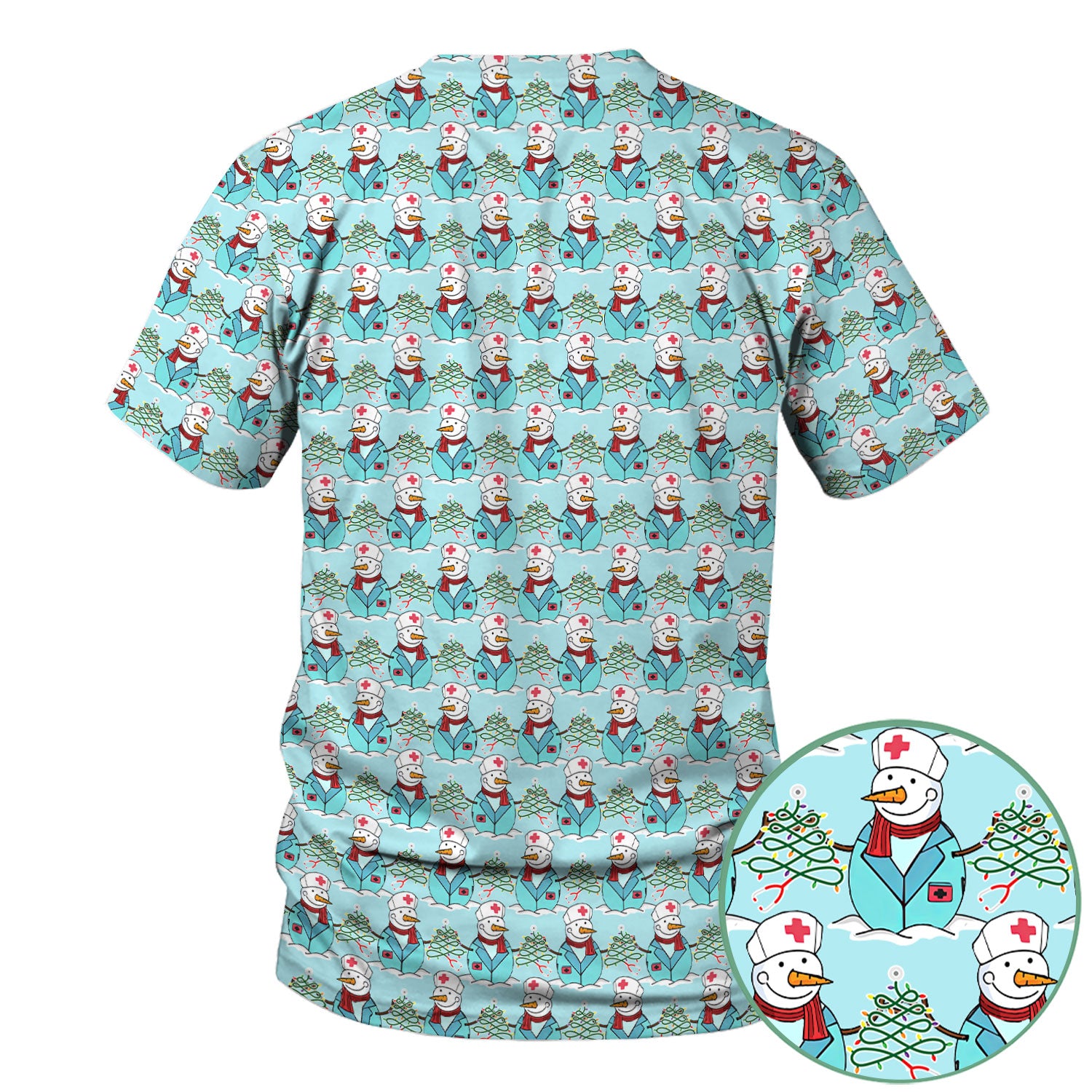 Christmas Nurse Scrubs for Women - Cute Snowman Medical Print Top - Multi Color Custom Nursing Shirt Holiday Gift for Healthcare Workers