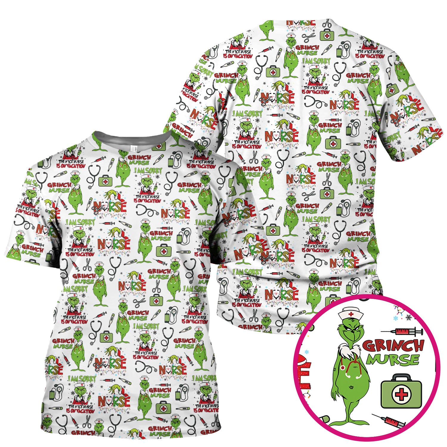 Grinch Nurse Scrub Top - Christmas Medical Uniform - Holiday Healthcare RN LPN CNA Gift