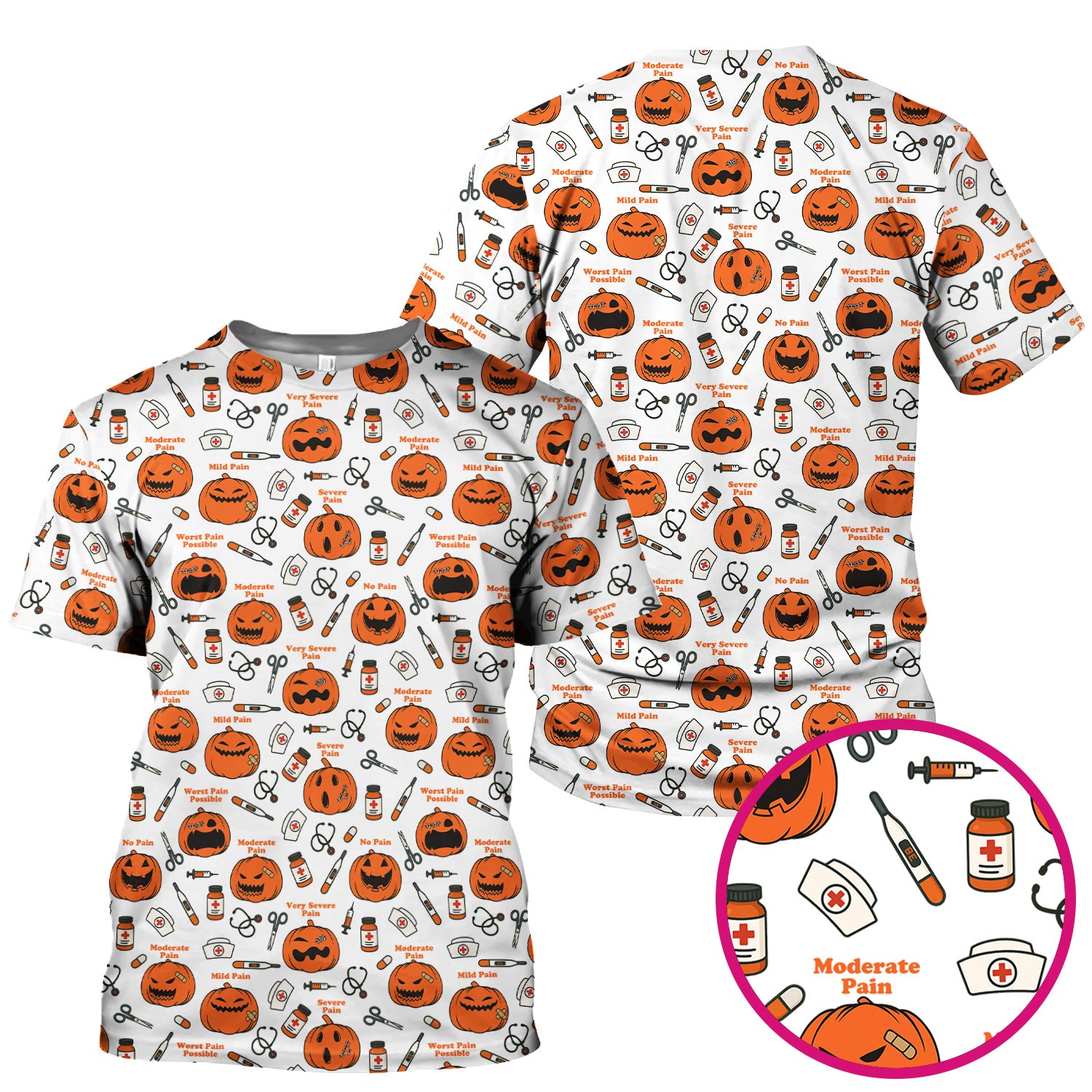 Halloween Nurse Scrub Top - Pumpkin Pain Scale Medical Shirt - Spooky Gift for RN LPN CNA