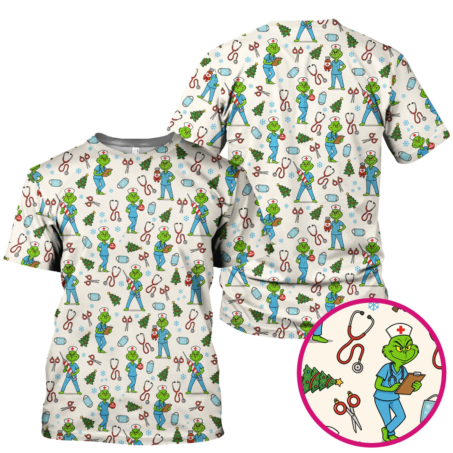Christmas Grinch Nurse Scrub Top - Funny Holiday Medical Uniform for Women - RN LPN CNA Gift