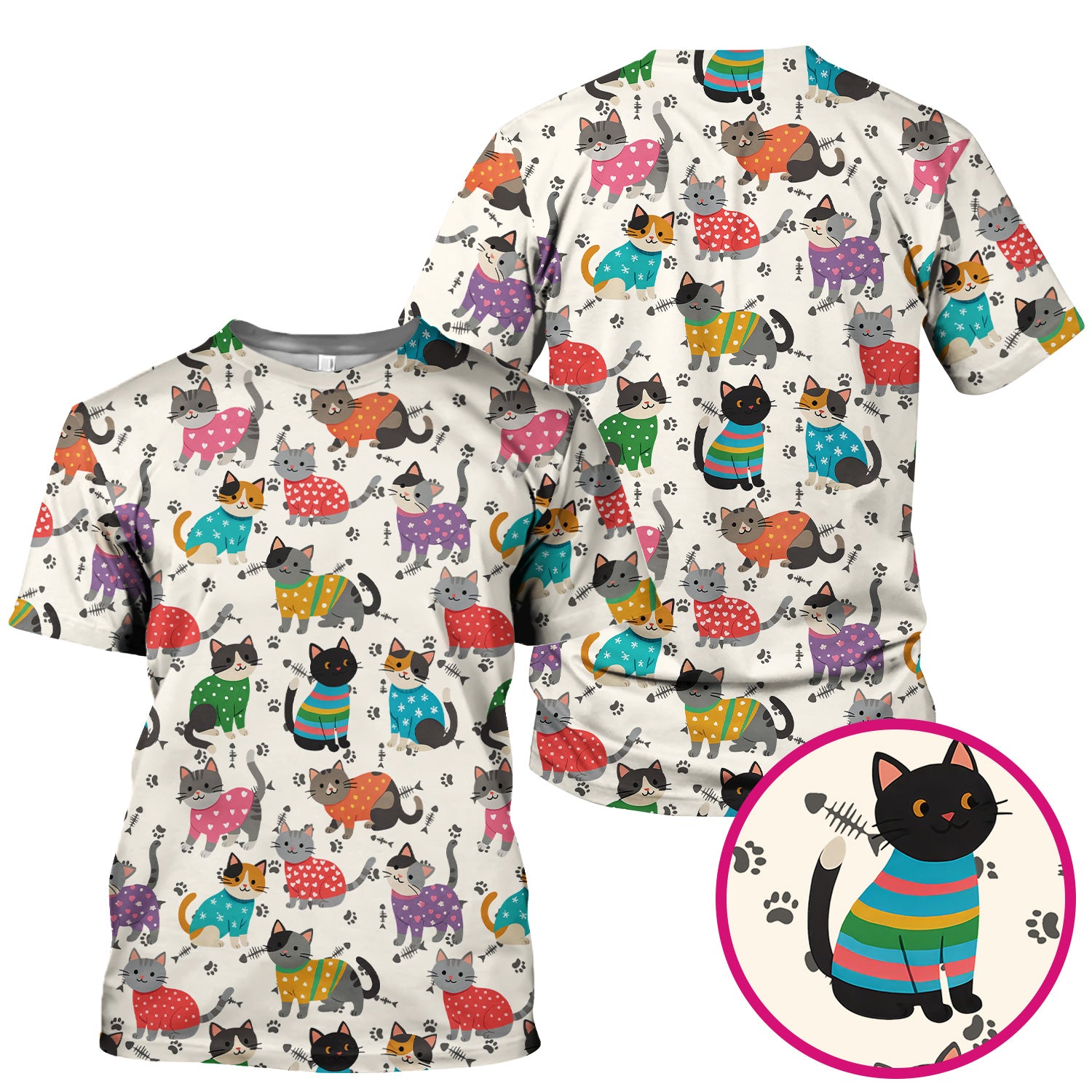 Cute Cat Nurse Scrub Top Multi Color - Funny Kitty Print Scrub Shirt for Women - Colorful Nursing Work Shirt with Pockets