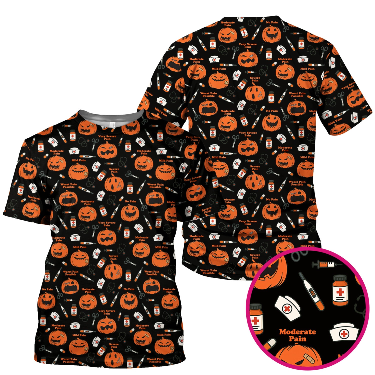 Halloween Nurse Scrub Top - Pumpkin Pain Scale Medical Shirt - Spooky Gift for RN LPN CNA