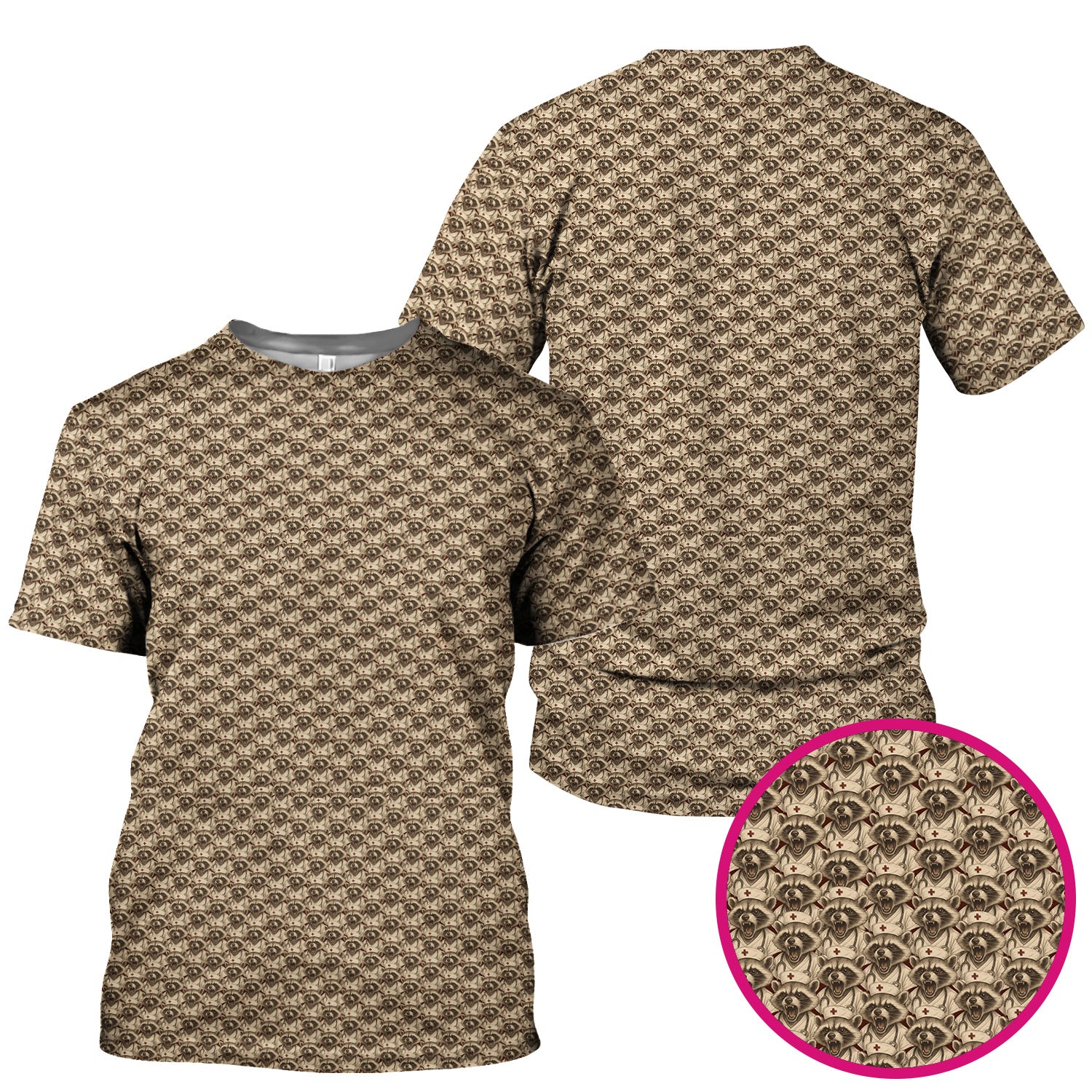 Funny Nurse Raccoon T-Shirt - All-Over Print Angry Raccoon Nurse Graphic Tee - Humor Gift for ER Nurses & Vet Techs