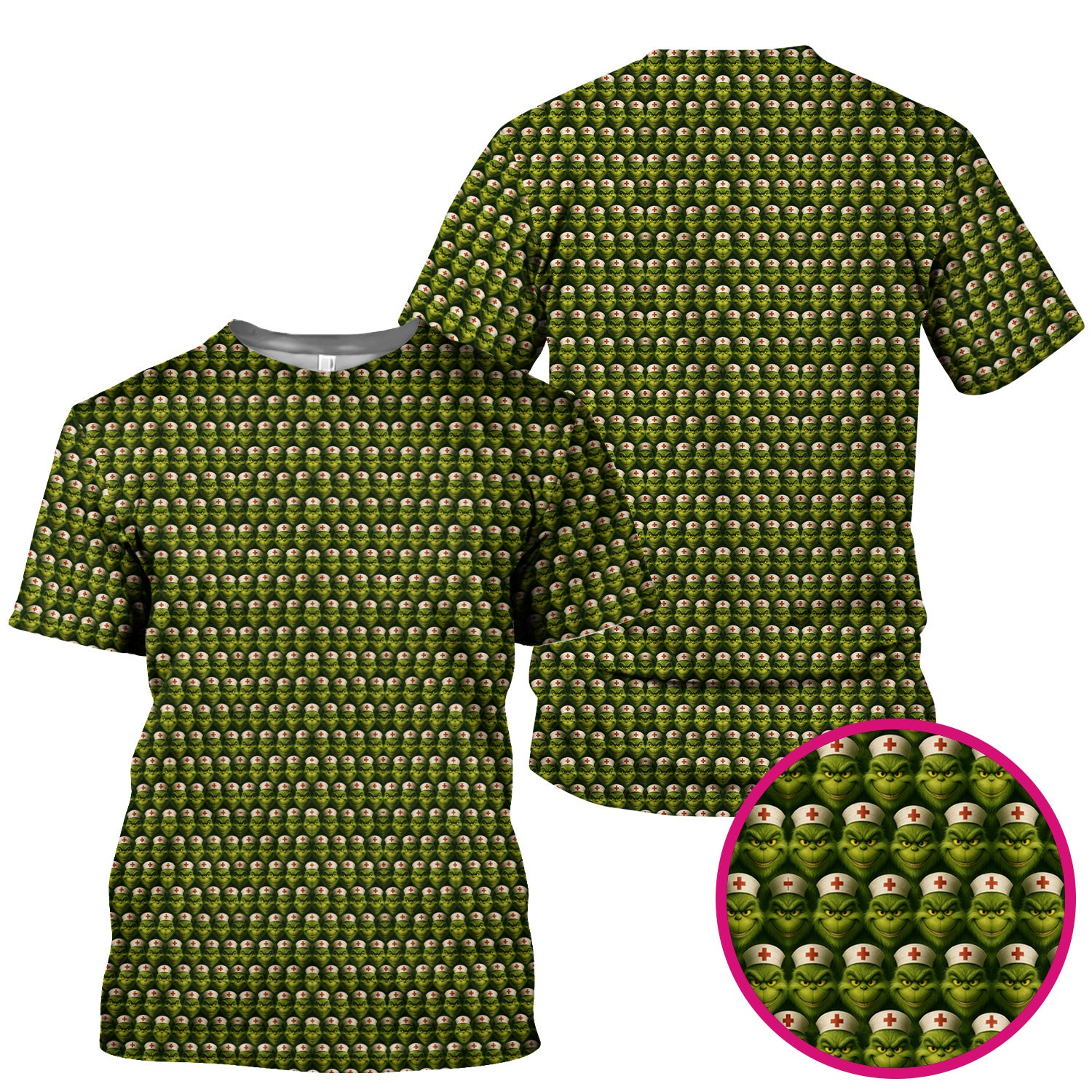 Personalized Nurse Grinch Scrub - Funny Christmas Scrub Top for Women - Custom RN LPN CNA Nursing Gift